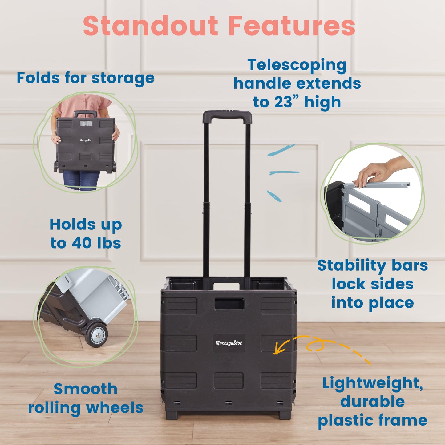 ECR4Kids Universal Rolling Cart with Canvas Organizer Bag, Mobile Storage, Blue/Grey