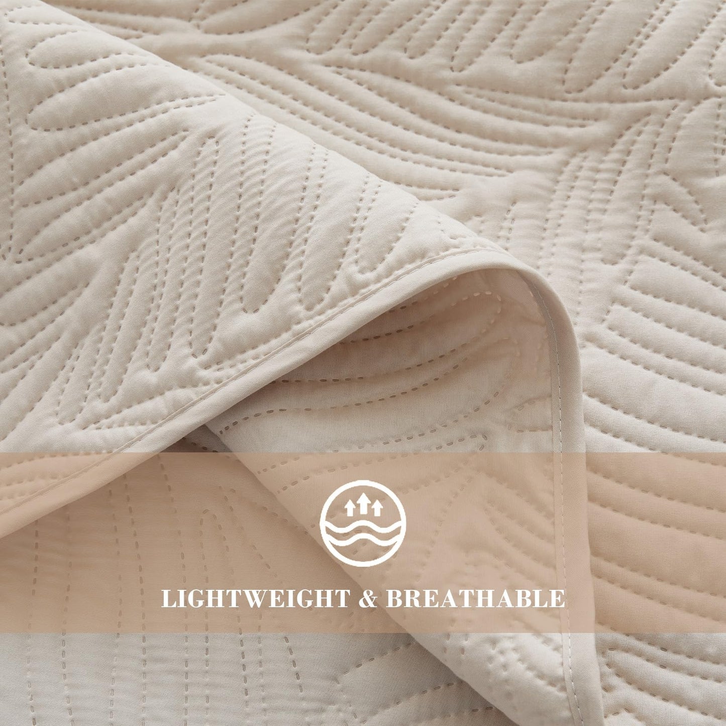 Exclusivo Mezcla California King Quilt Bedding Set, Lightweight Brich Beige Quilts Cal Oversized King Size for All Seasons, Soft Microfiber Bedspreads Coverlets with Leaf Pattern, 3 Piece