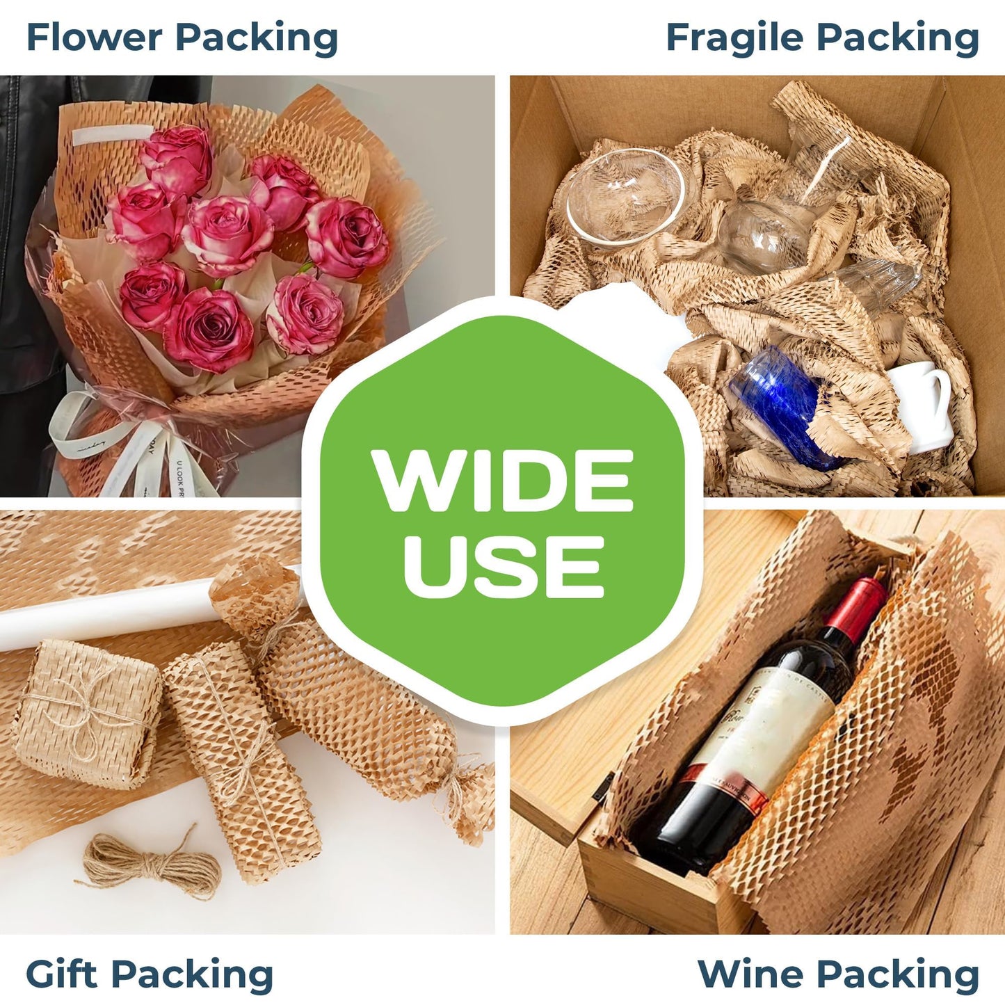 HexcelPack HexaFil Mini - Honeycomb Packing Paper, Eco-Friendly, Sustainable Filler for Shipping & Moving, Cushioned Packing Material in Dispenser Box, Alternative to Bubble Wrap - Natural, 12" x 850'