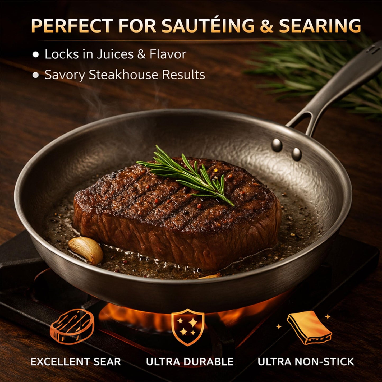 LIBSTP Pure Titanium Hammered Frying Pan with Lid, 10 Inch Skillet, No Coating Cookware, Even Heat, Scratch Resistant, Oven Safe, for Steak, Eggs, Salmon, Gas Electric Induction
