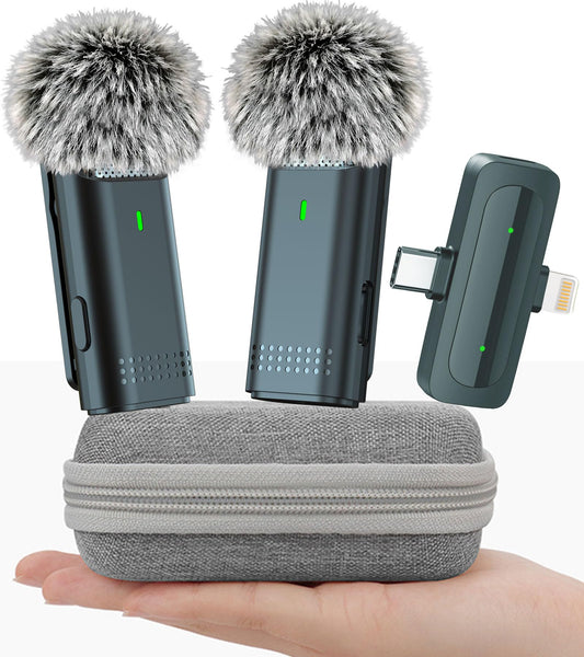 EZColoris 2 Pack Wireless Microphone for iPhone Android USB C Lav Mic for iPhone 15 Phone Microphone Video Recording Noise Cancelling Lapel Lavalier Microphones for YouTube Live Stream Podcast