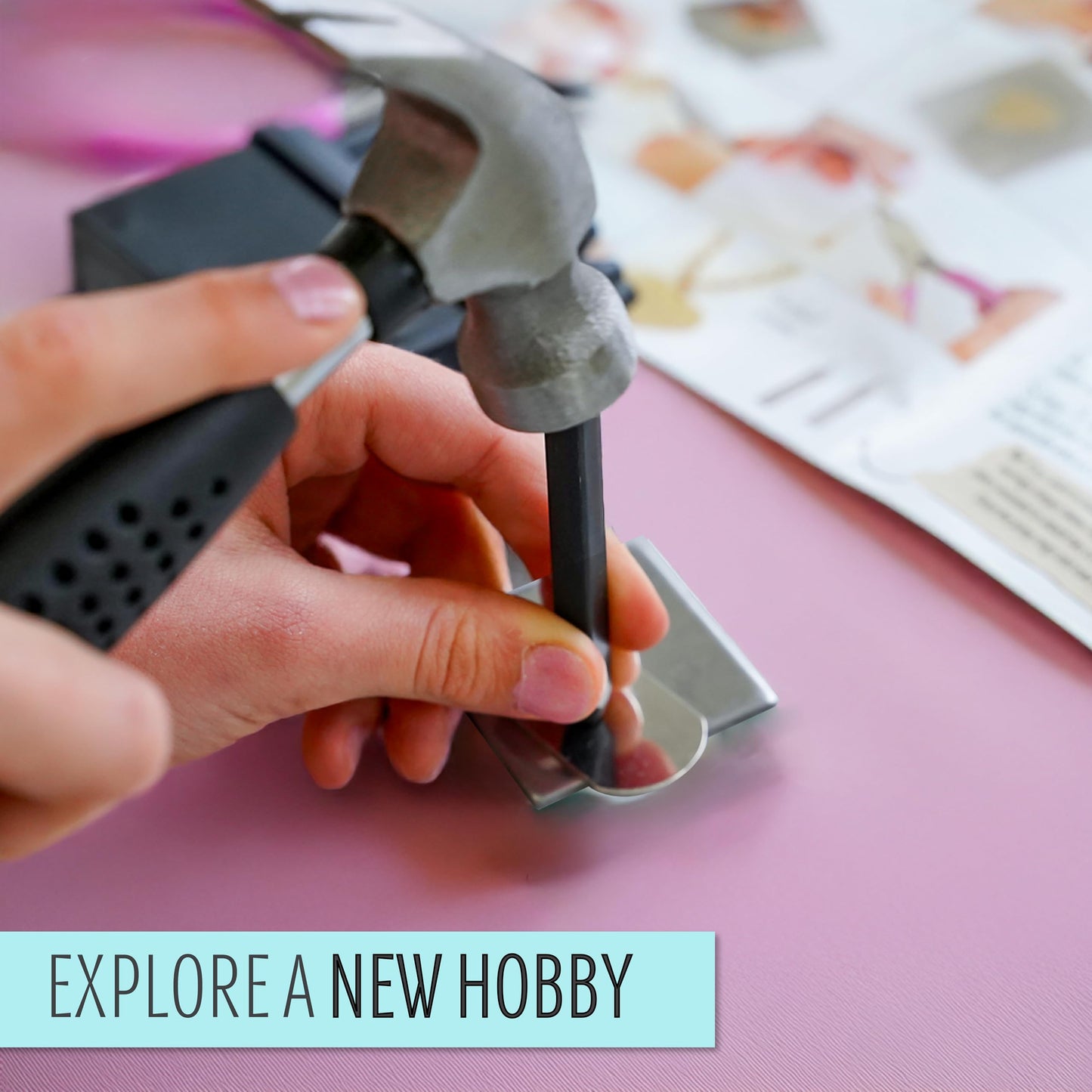 STMT DIY Hand Stamped Jewelry by Horizon Group USA, Create Personalized Vsco Girl Earrings, Bracelets & Necklaces with A Metal Letter Stamp Set, Hammer, Stamping Block, Charms & Earrings Included