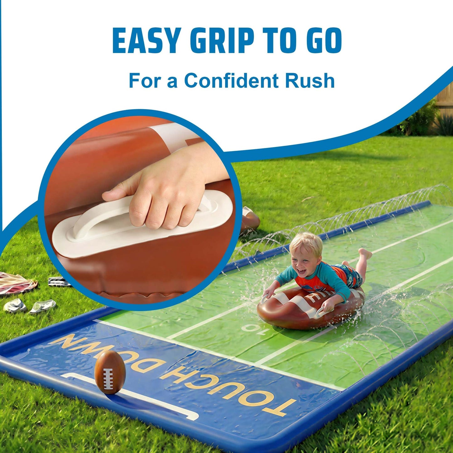 Funscape Kids Backyard Triple Water Slide 20ft Water Slide with 3 Body Boards Inflatable Football Outdoor Lawn Slip and Slider Yard Game with Splash Summer Fun Family Party Gift for Boys Girls
