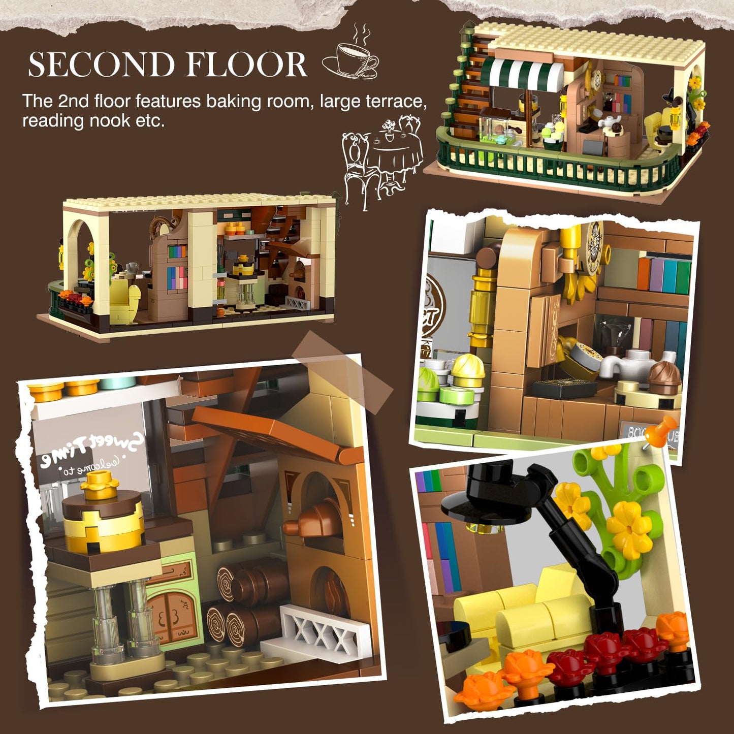 INSOON City Coffee House Building Set with Light, 1173 PCS Cafe Shop Building Block Toy with Ordering Counter Baking Room, Architecture Construction Model for Adults Teens Kids Boys Girls Ages 6-12+