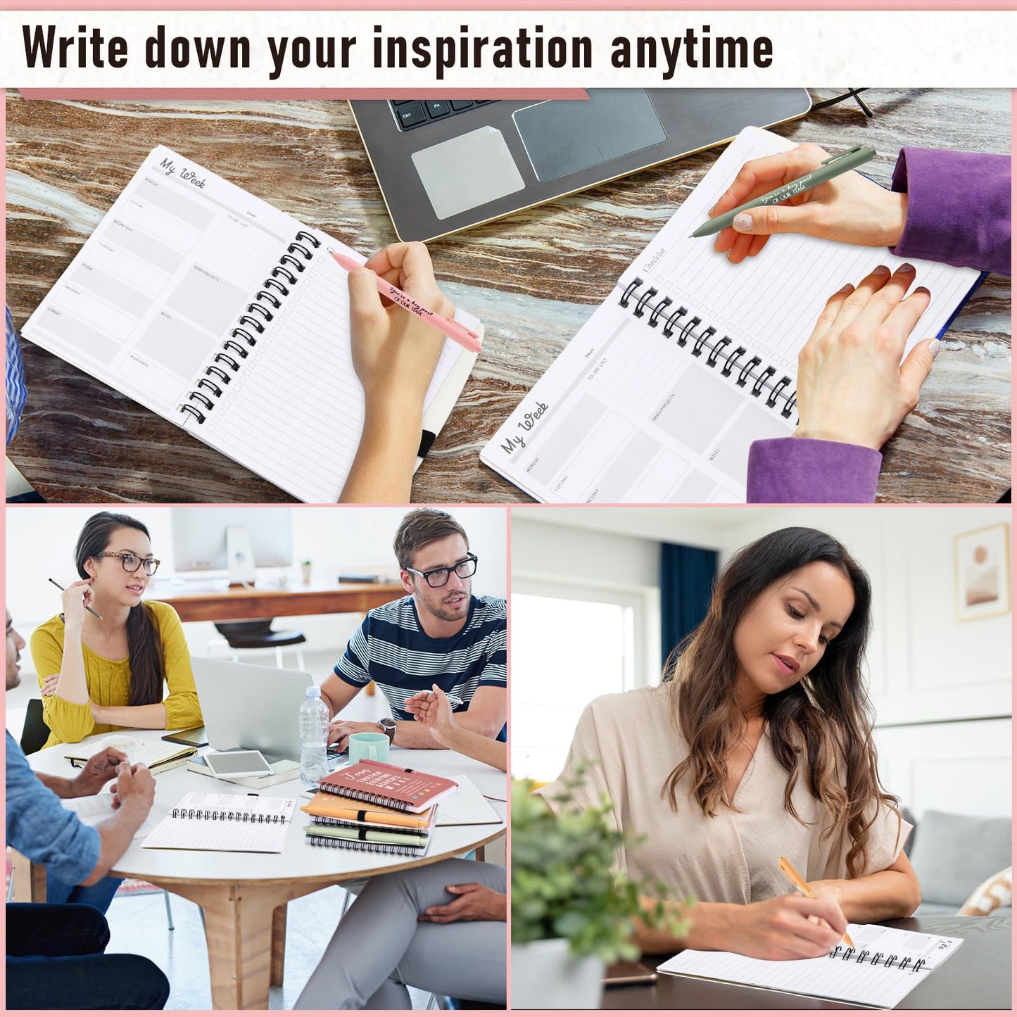 Resurhang 48 Pcs/24 Set End of The Year Teacher Appreciation Gifts Graduation Gift A6 Spiral Notebook with Ballpoint Pen Inspirational Journal for Staff Cna Week Gift(Bright Color,Team Together)