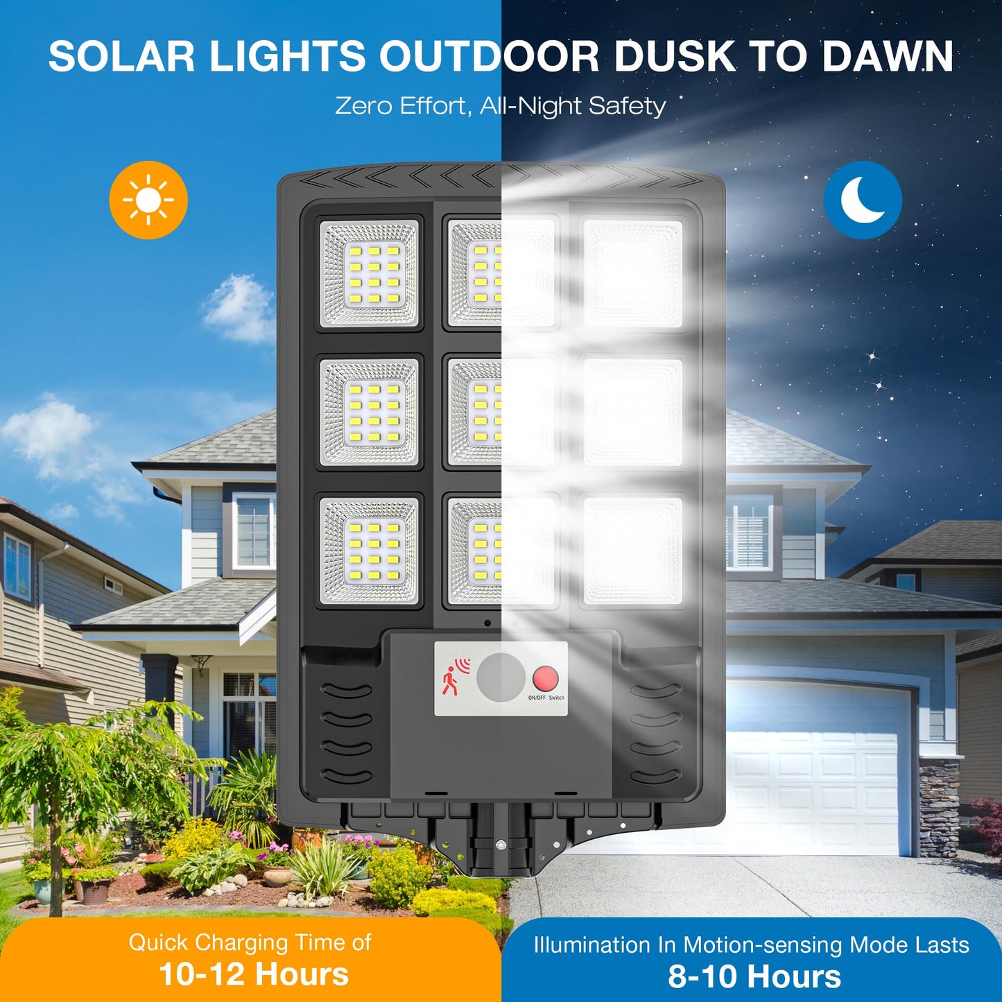 Solar Lights Outdoor,IP66 Waterproof Solar Street Lights Outdoor,6500K LED Dusk to Dawn Security Flood light with Motion Sensor and Remote Control for Yard,Parking Lot, Courtyards,Garages 4-Pack