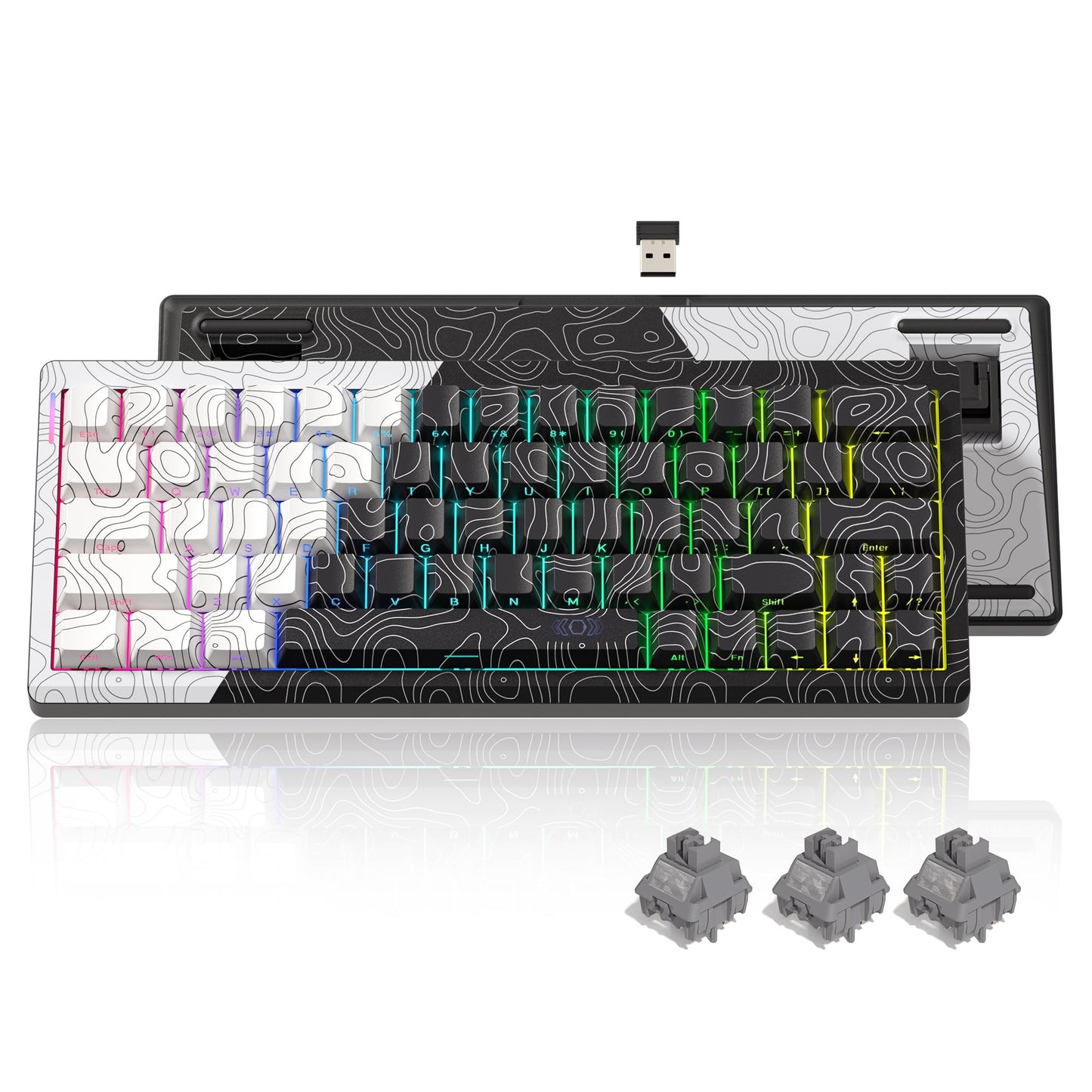Womier Q61 60% Percent Keyboard with QMK/VIA Topographic Gaming Keyboard, Wireless Creamy Mechanical Keyboard, RGB Custom Keyboard Gasket Hot Swappable Keyboard for Windows & Mac-POM Linear Switch