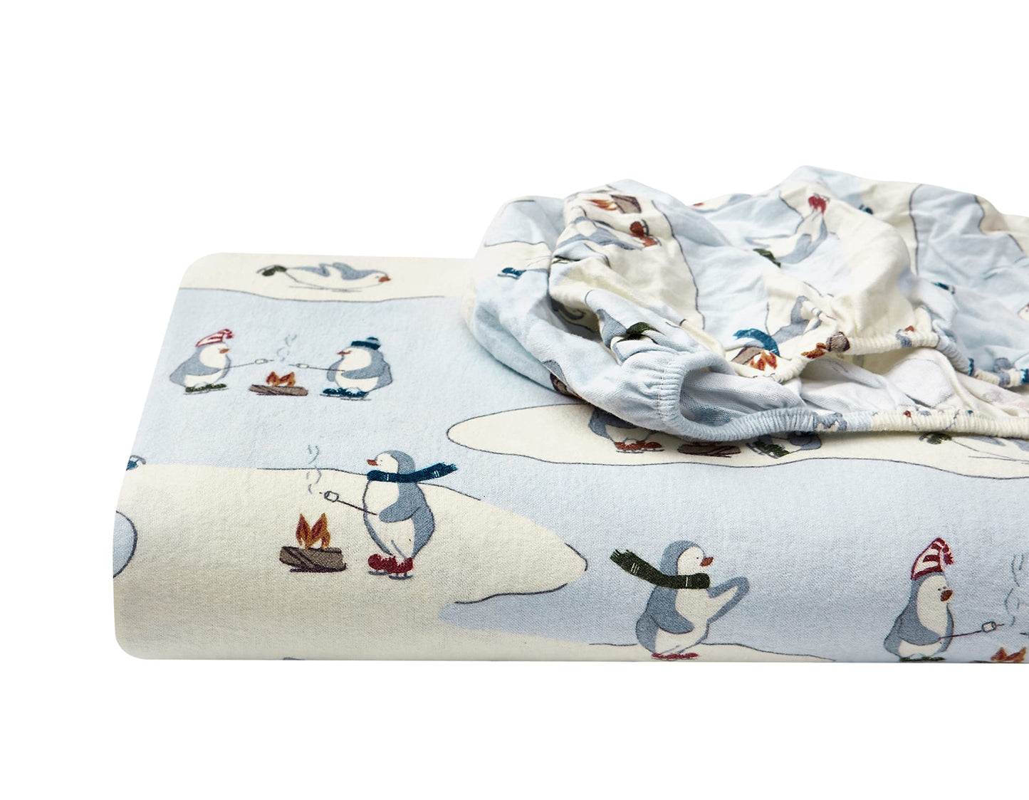Eddie Bauer - Flannel Sheets KingSize, Anti-Pilling & Wrinkle Resistant Cotton, Touchably Soft for All-Season Comfort - Bed Sheets with Matching Pillowcase & Fitted Sheet (Skating Penguin)