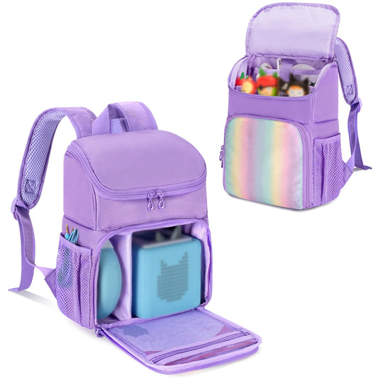 Carrying Backpack Compatible with Toniebox, Travel Bag for Audio Player Starter Set, Accessories Storage for Charger Headphone, 3 Clear Pockets for Figures Display, Purple (Bag Only) Patented Design