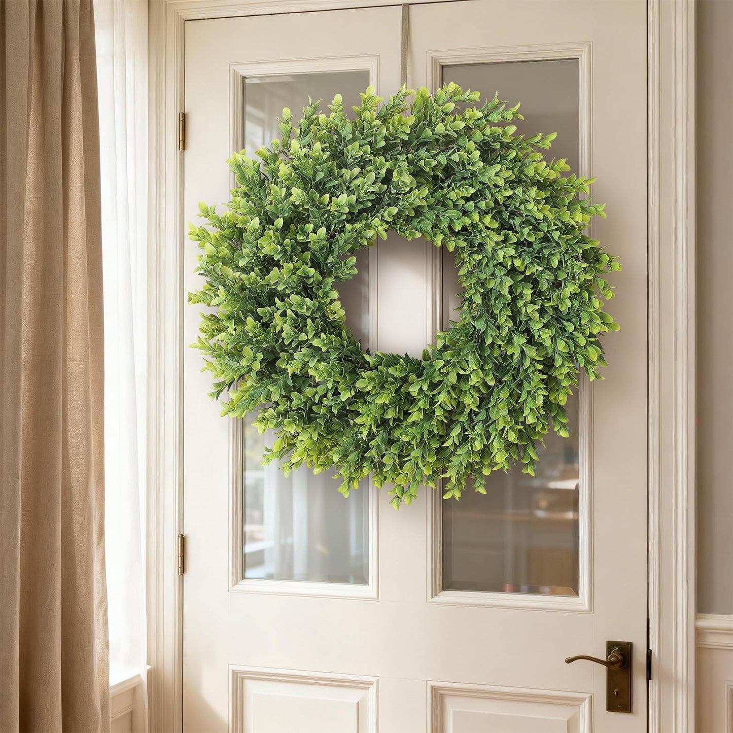 26" Artificial Boxwood Wreath for Front Door - Large Faux Plant Fake Greenery Hanging Wreath for Wall Window Farmhouse Fireplace Home Outdoor Spring Summer Decor