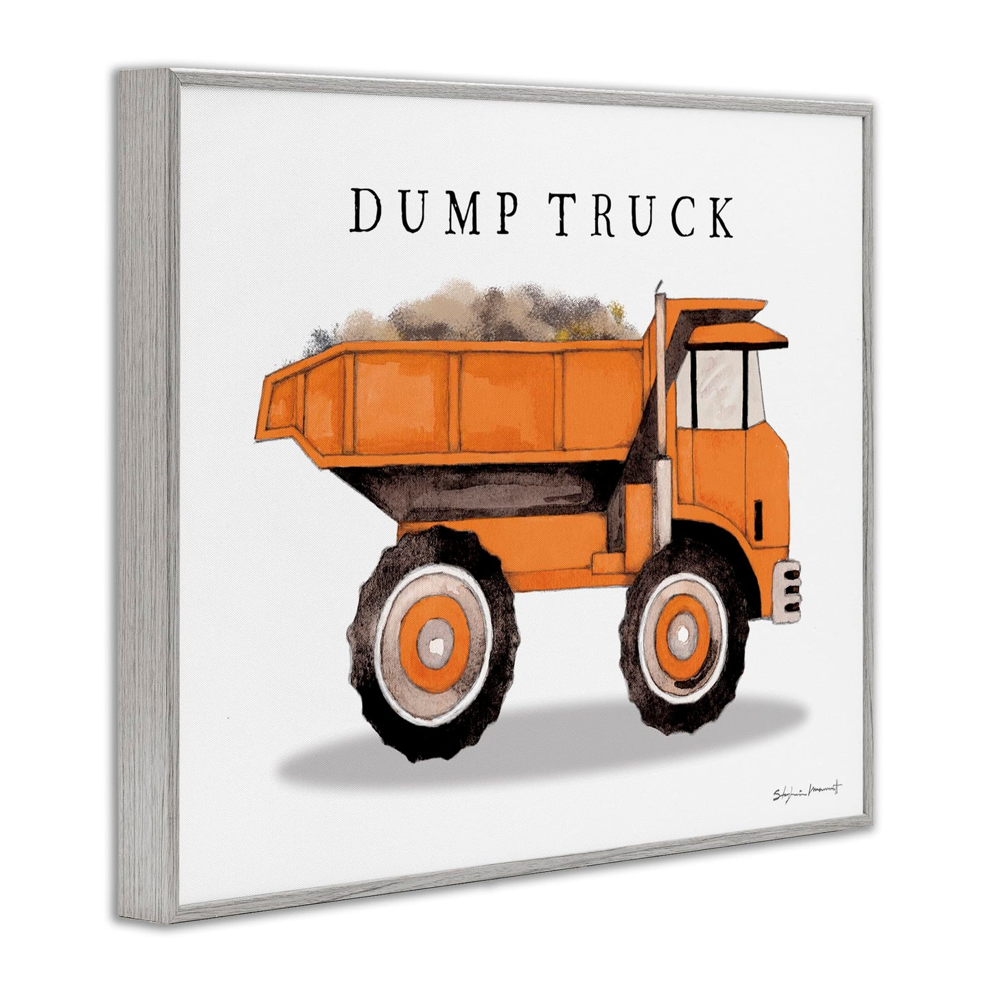 Stupell Industries Orange Dump Truck Traditional Construction Vehicle, Designed by Stephanie Workman Marrott Grey Framed Wall Art, 16 x 20, Off-White