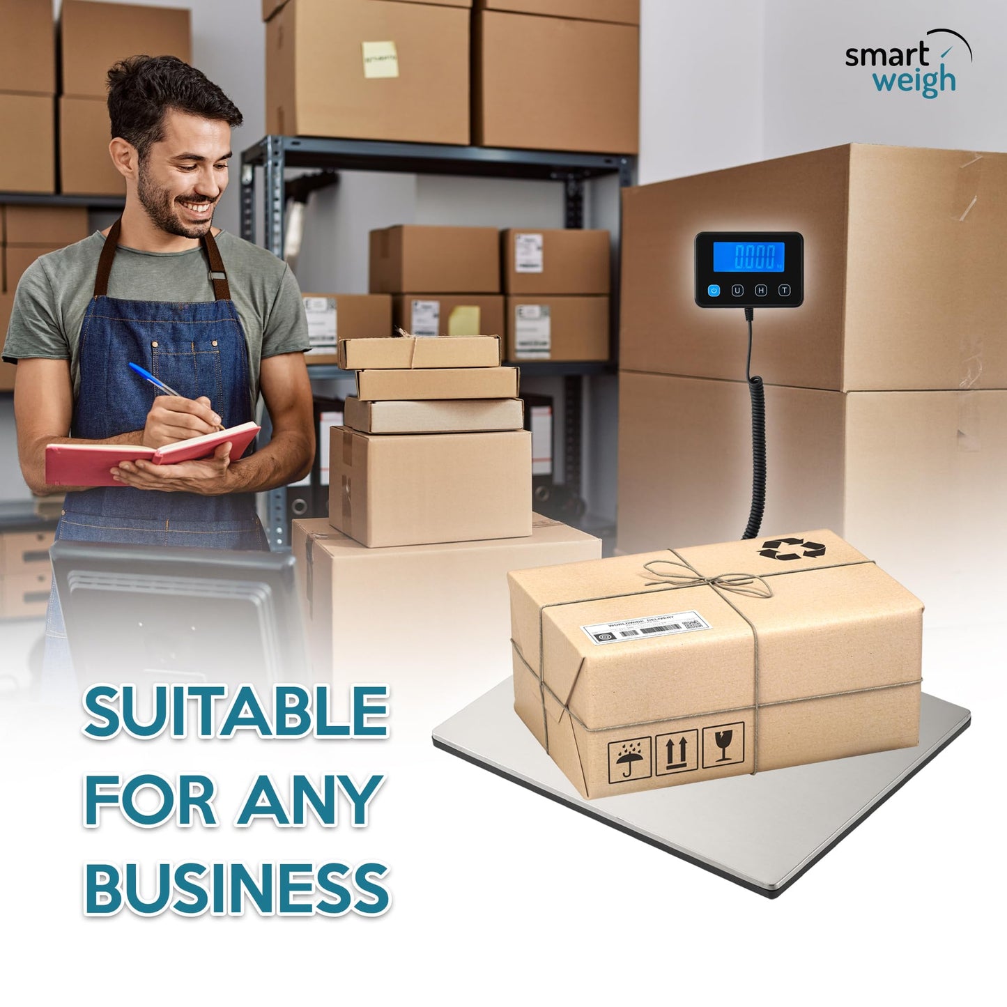 Smart Weigh 440lbs x 2 oz. Pro Digital Shipping and Postal Scale USB-C or Battery Power with Wide Stainless Steel Large Platform, UPS USPS Post Office Postal Scale and Luggage Scale