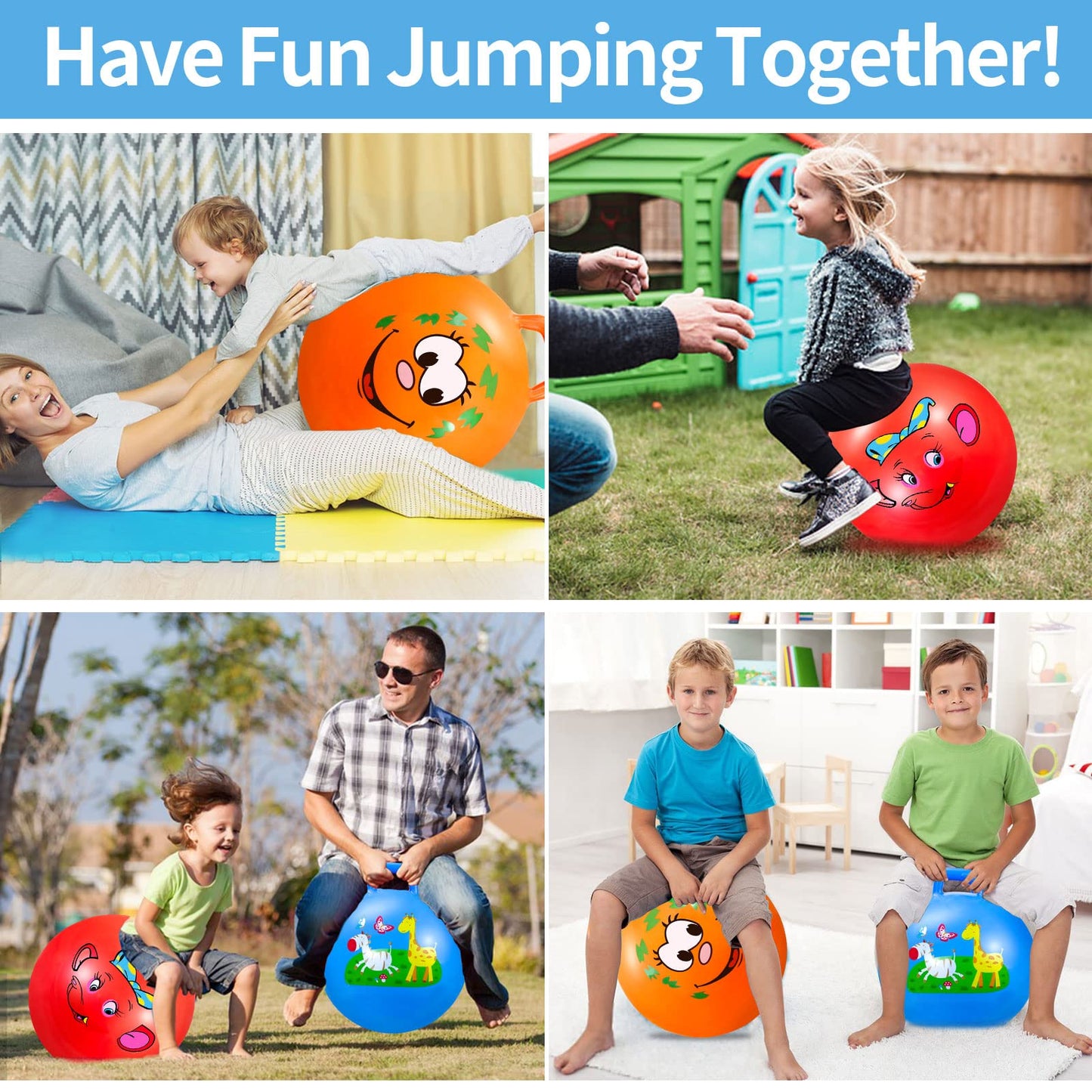 Ynanimery Space Hoppers 18 Inch Jumping Ball with Handle, Jumping Ball with Pump for Boys Girls Age 3-8, Indoor & Outdoor Garden Game