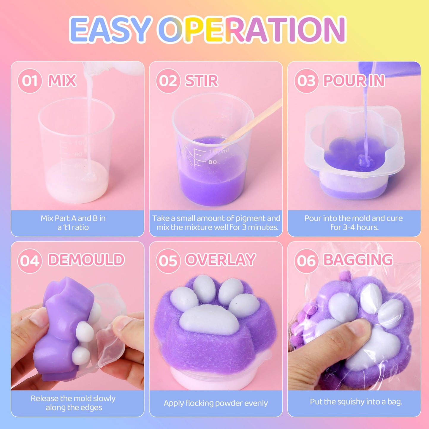 HECKLES Taba Squishy DIY Kit, 18 oz Silicone Soft Molds, Liquid Silicone, 1:1 AB Ratio, Soft Making Epoxy Resin Mix, Cat Claw Mold, Hamster, Rabbit, Gifts