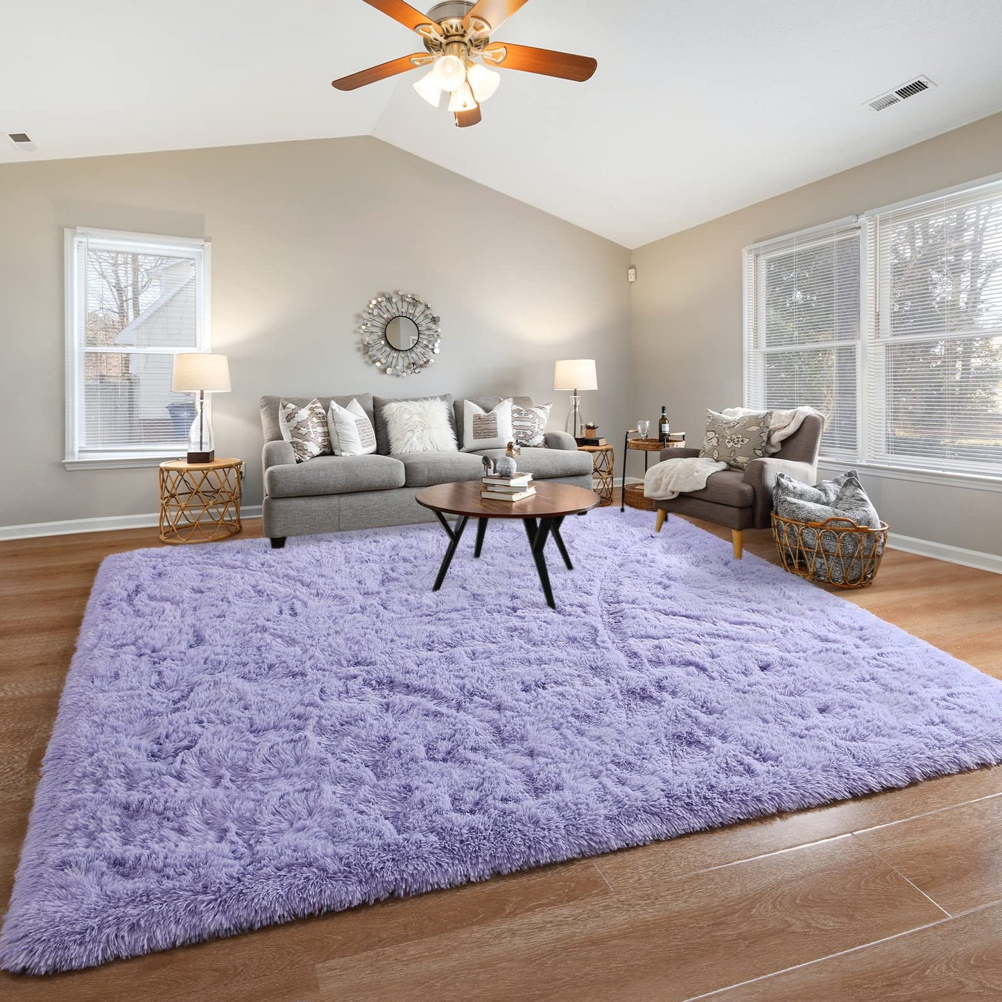 Pettop Fluffy Lavender Purple Rug for Bedroom Living Room, 5x8 Feet Super Soft Shaggy Plush Fuzzy Rugs for Girls Kids Boys, Non-Slip and Washable Rug for Nursery Classroom, Carpet for Rooms Decor