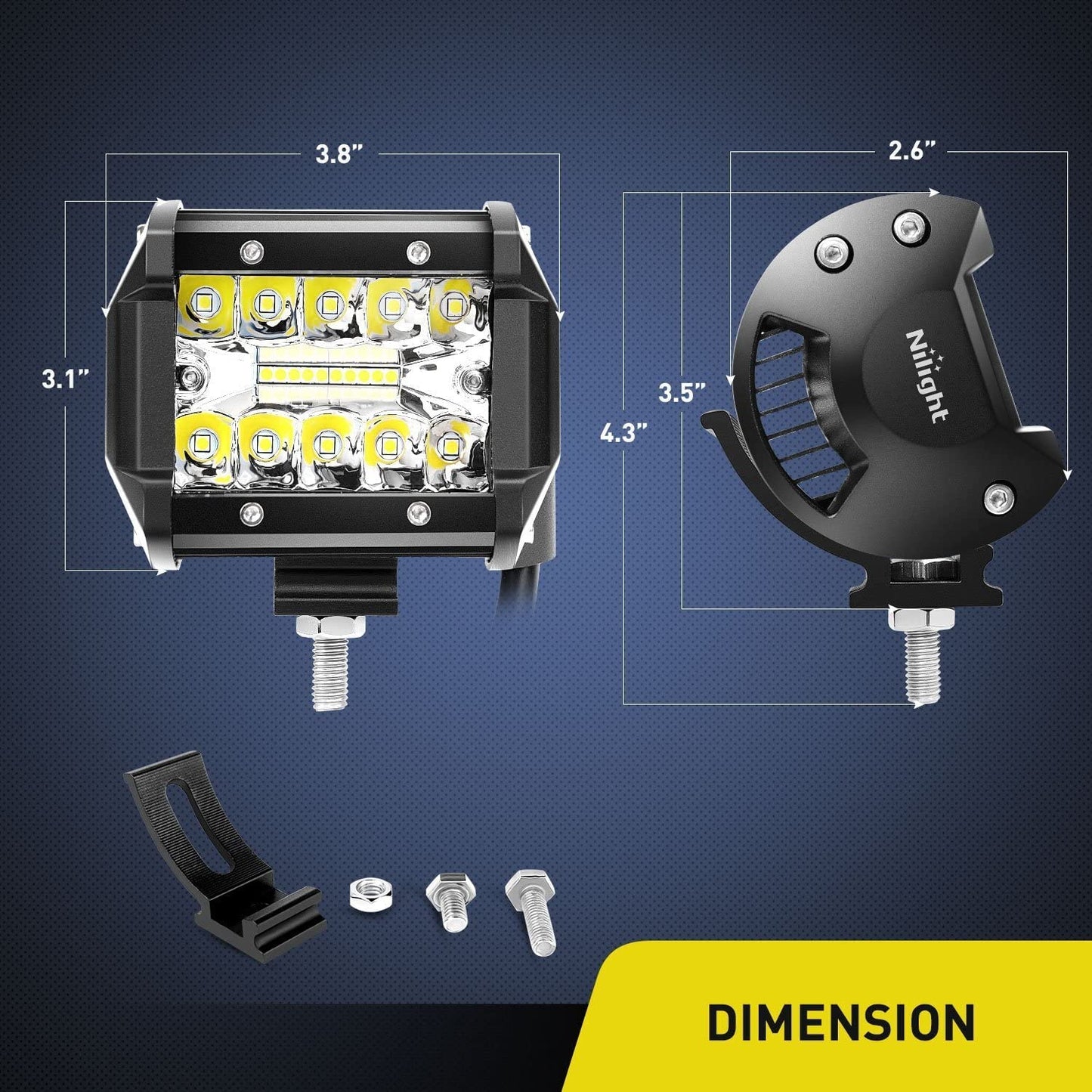 Nilight 2Pcs 4Inch LED Pods Bar Triple Row 60W Flood Spot Combo 6000LM Driving Off Road with 2007-2017 Wrangler JK/JKU 2DR 4DR A-Pillar Windshield Hinge Mounting Brackets Wiring Harness Kit