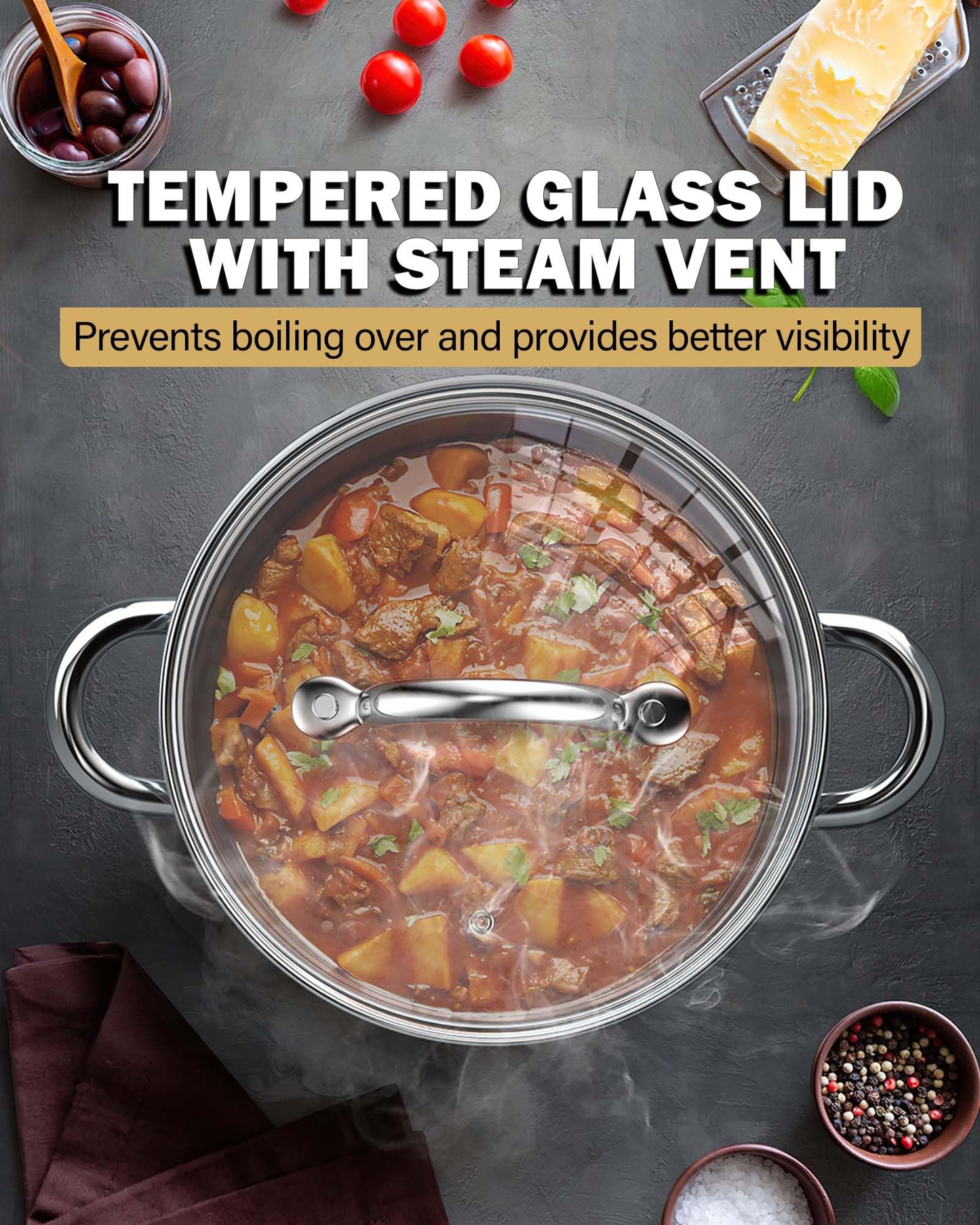 Cook N Home Basics 3 Quart Stainless Steel Stock Pot with Lid, Cooking Pot for Pasta, Soup, Sturdy Handle, Stockpot with Even Heating, Oven & Dishwasher Safe, Cookware for Canning, Boiling, Simmer