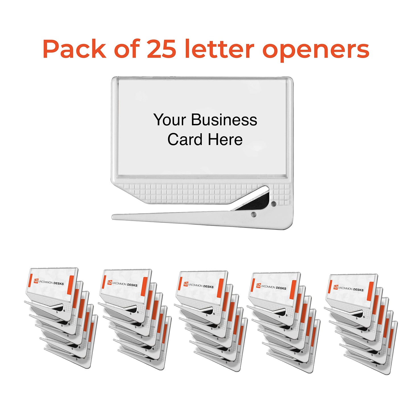 Uncommon Desks Business Card Letter Openers - (25 Pack) (White) Professional Letter Openers with Business Card Insert, Perfect Promotional Item for Business