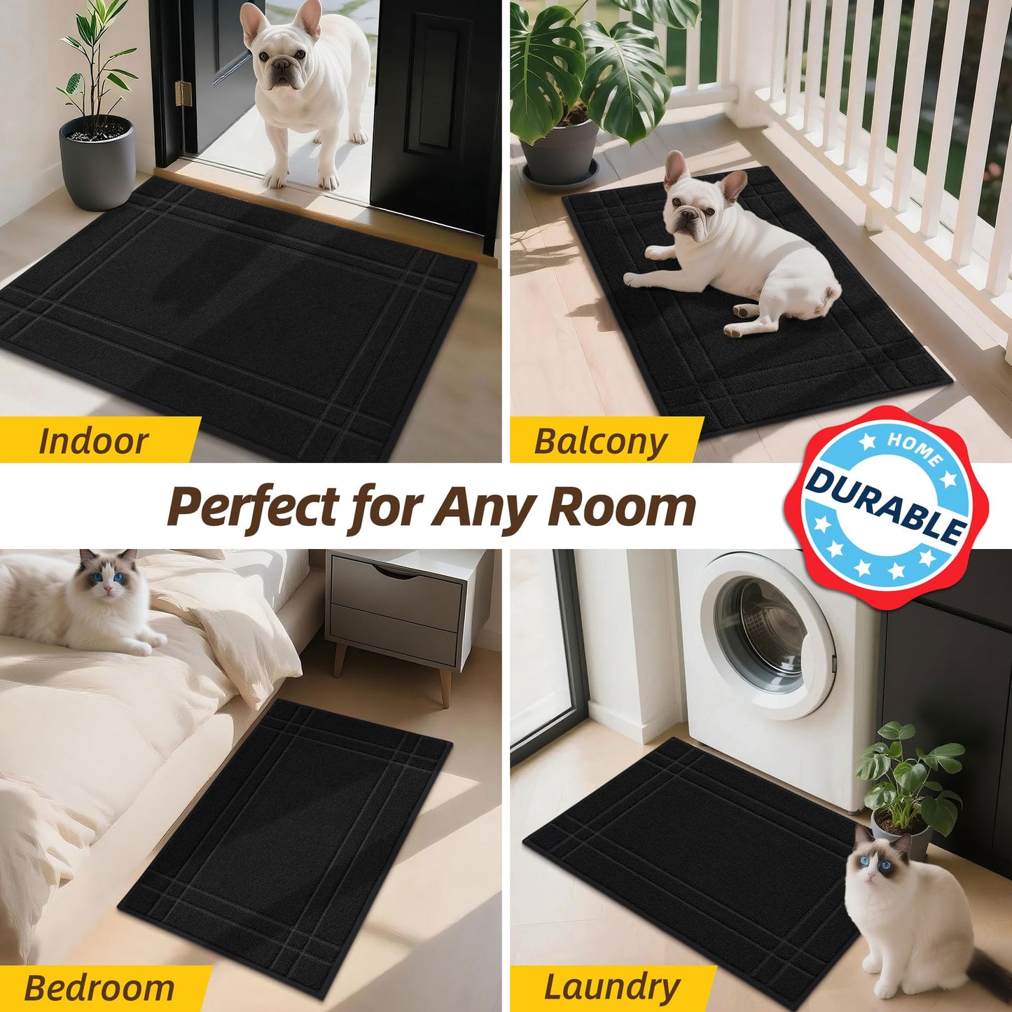 JSEI Entryway Rugs Doormat 24"x36", Non-Slip Dirt Trapper Door Mats Indoor, Washable Absorbent and Stain Resist Welcome Floor Mat for Front Door, Dog Door Mat, Dirty Wet Shoes & Paws, Black