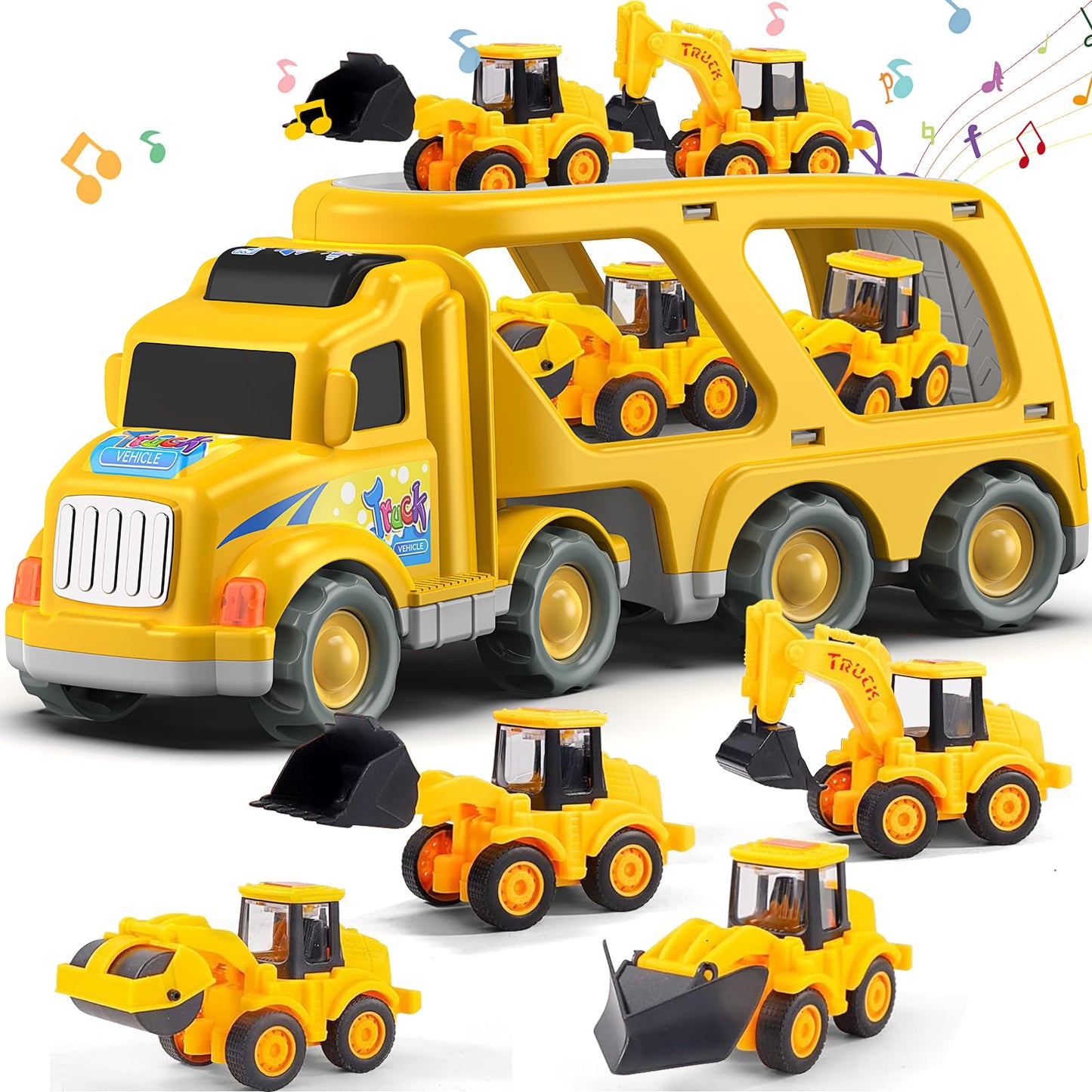 Veslier Construction Truck Toys for Boys Girls Age 3 4 5 6 Years Old，Carrier Transport Trucks for Kids 3+ Year Old，Christmas Birthday Gift Toddler Toys