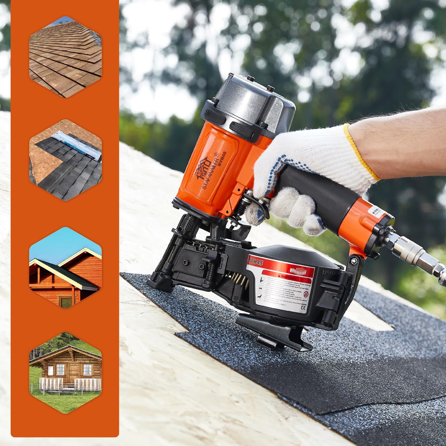 2025 Upgraded - NVH45 Roofing Nailer, Roofing Nail Gun For Roofing Constructions Accepts 15 Degree 7/8-Inch to 1-3/4-Inch Nails, 120-pcs Load Capacity High Speed, Durable Pneumatic Coil Nailer