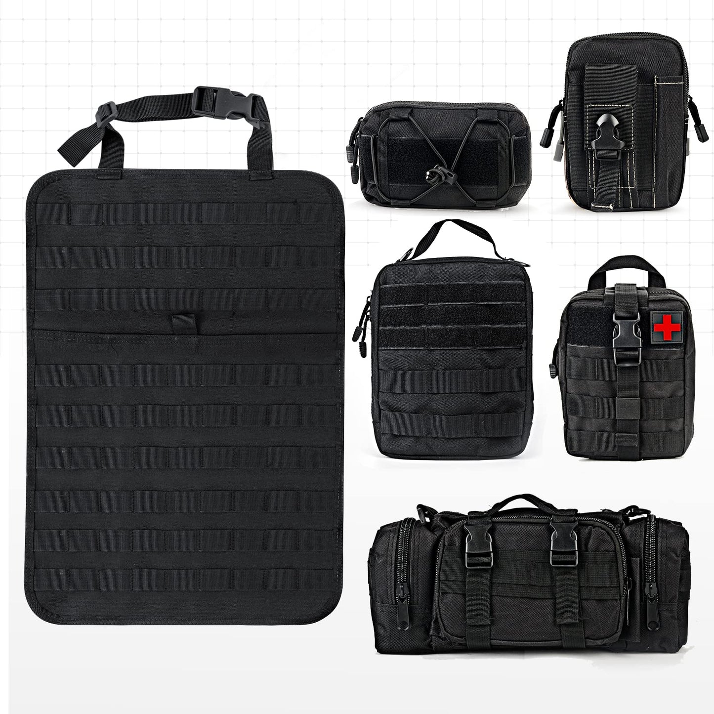 MAIKER Tactical Car Seat Back Organizer, Upgrade Tactical Vehicle Panel Organizer with 5 Detachable Molle Pouch, Universal fits for Most of Vehicle Black