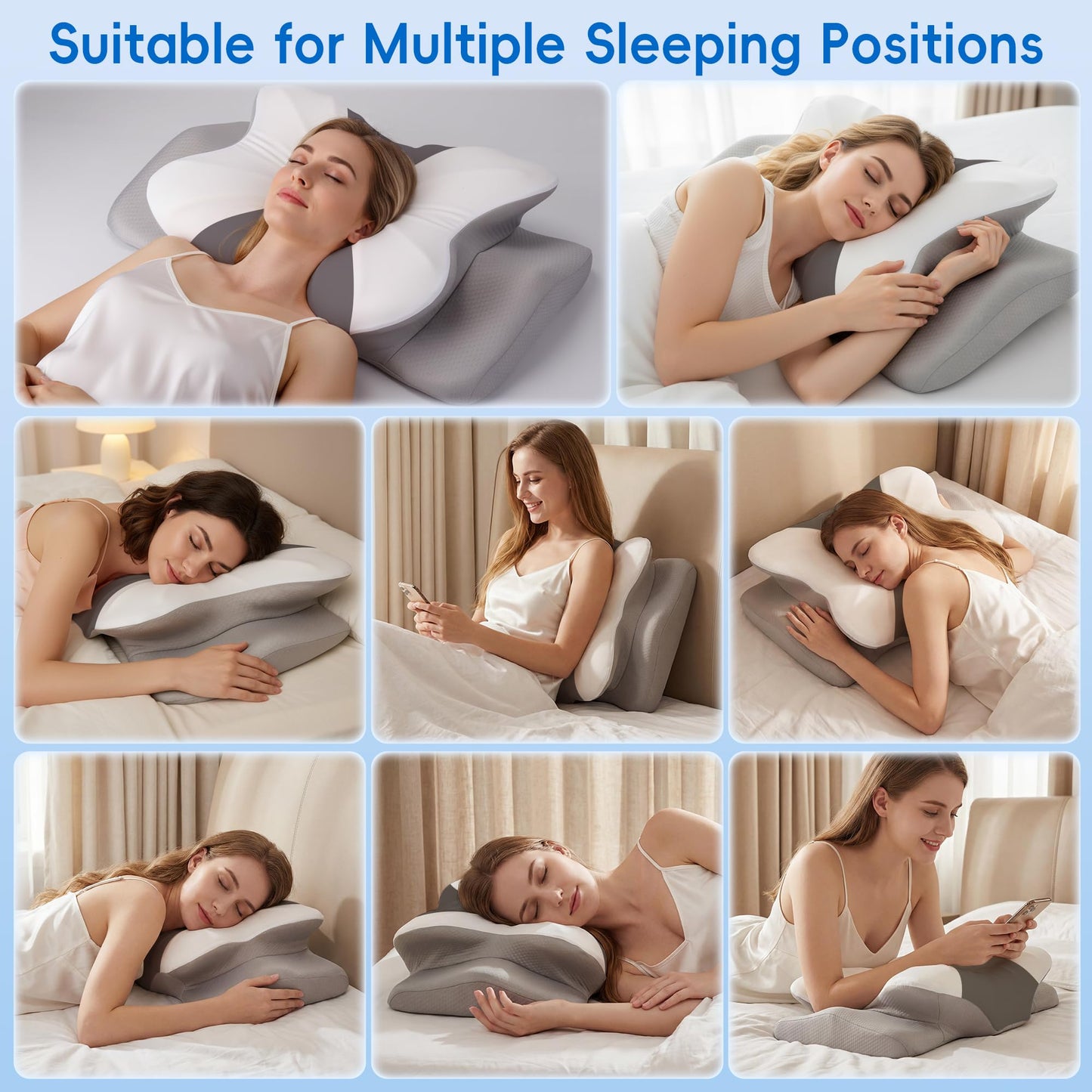 Cervical Pillow for Neck and Shoulder Support, Contour Memory Foam Pillow for Pain Relief, 2 Heights Cooling Ergonomic Orthopedic Pillow for Side Back Stomach Sleepers