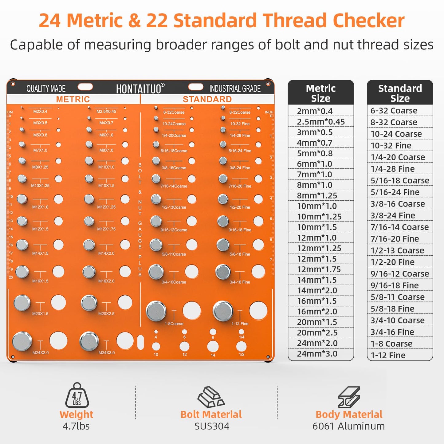 54 Nut and Bolt Thread Checker Standard and Metric,Bolt Size and Thread Gauge with 22 Standard & 24 Metric Bolt & 8 Drill Bit Gauge,Bolt and Nut Identifier Gauge