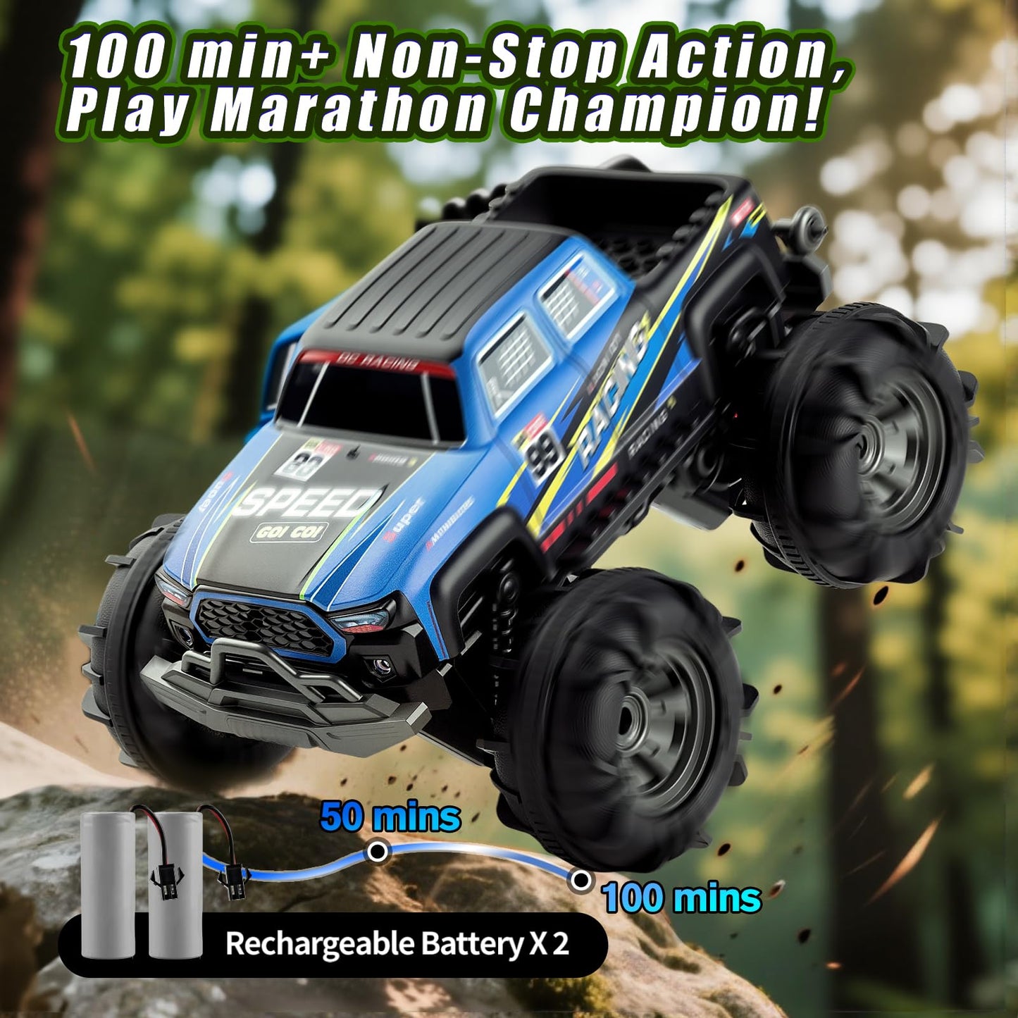 Calefwe Amphibious Remote Control Car, Monster Trucks for Boys Age 4-7, Monster Truck Toys W/Blocks & 360°Spin, 4WD All-Terrain Off-Road RC Cars with 2 Batteries 100 min, 2.4Ghz Pool Toy Gift for Kids