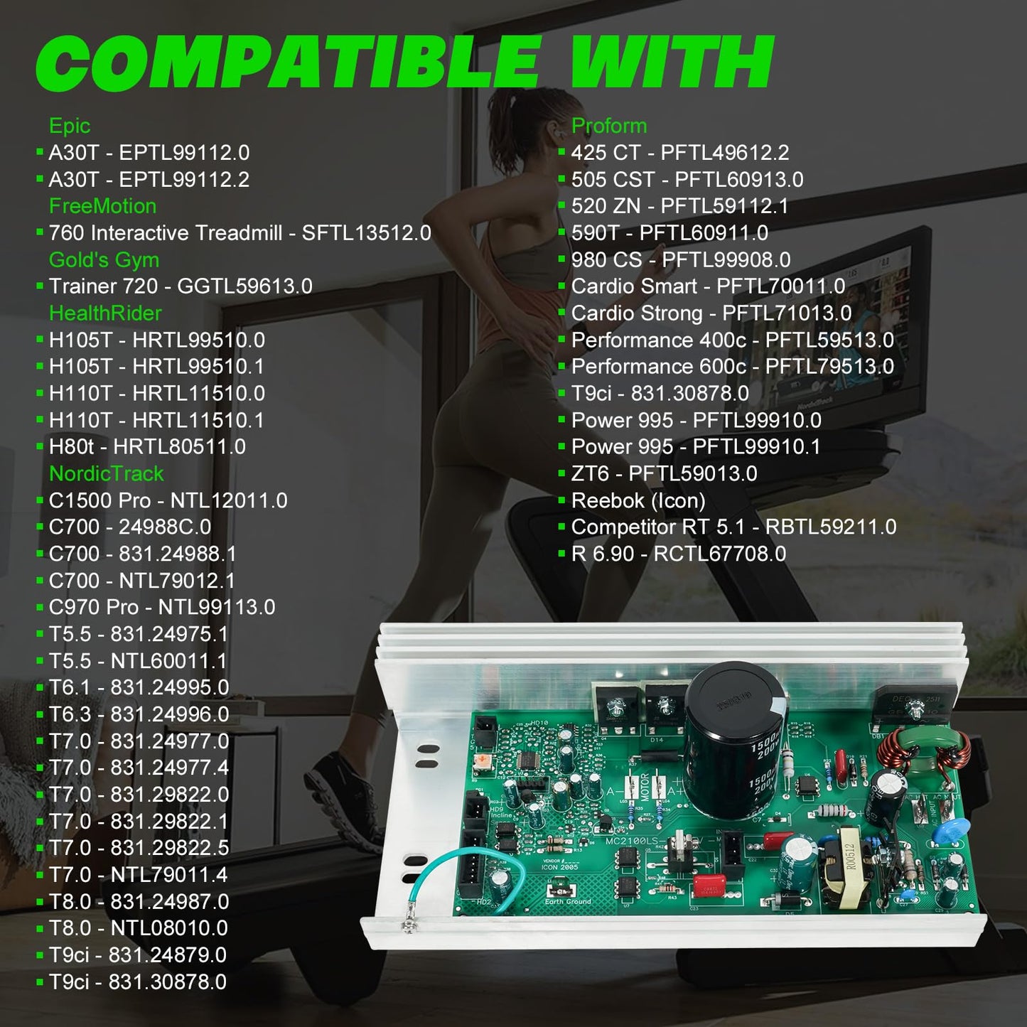 LEAPTREND MC2100LTS-30 259522 Treadmill Motor Control Board, Treadmill Controller Motherboard Compatible with Epic, FreeMotion, Gold's Gym, Health Rider, ProForm, Reebok (Icon) Models