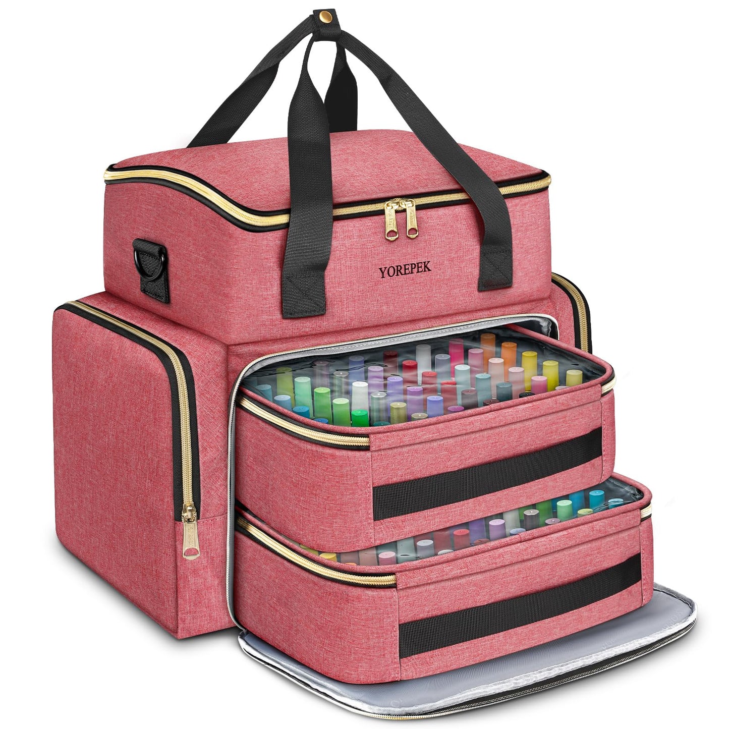 YOREPEK Nail Polish Organizer Case With Foam Inserts Protect Up 96 to 100+ Bottles (15ml/0.5 fl.oz) UV lamp, Travel Nail Tech Carrying Case with Adjustable Space for Gel Dip Powder Tips Set, Pink