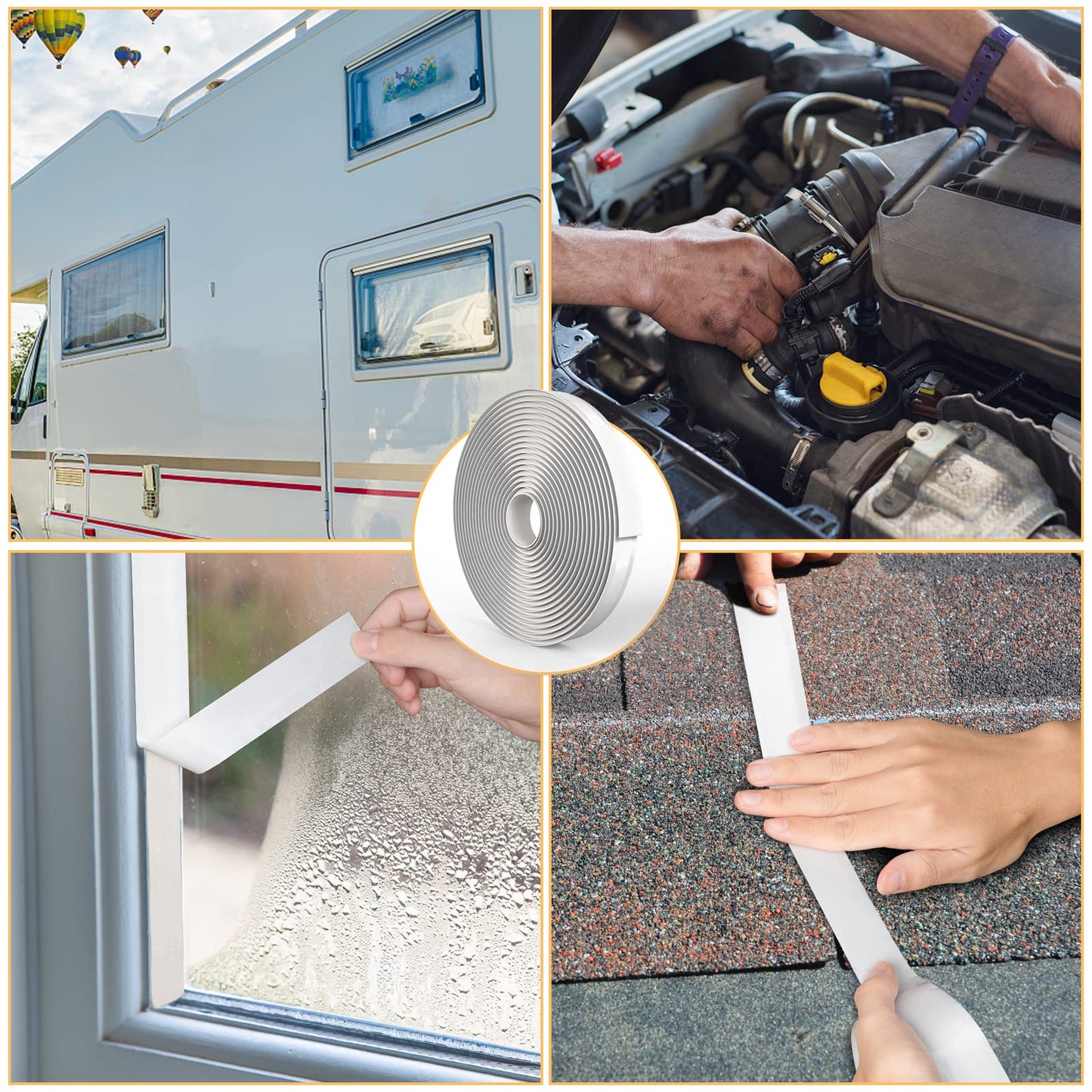 4 Pack White Butyl Sealant Tape, 1/8" x 3/4" x 30 ft, RV Window Sealant, Roof Caulk, EPDM Rubber Patching