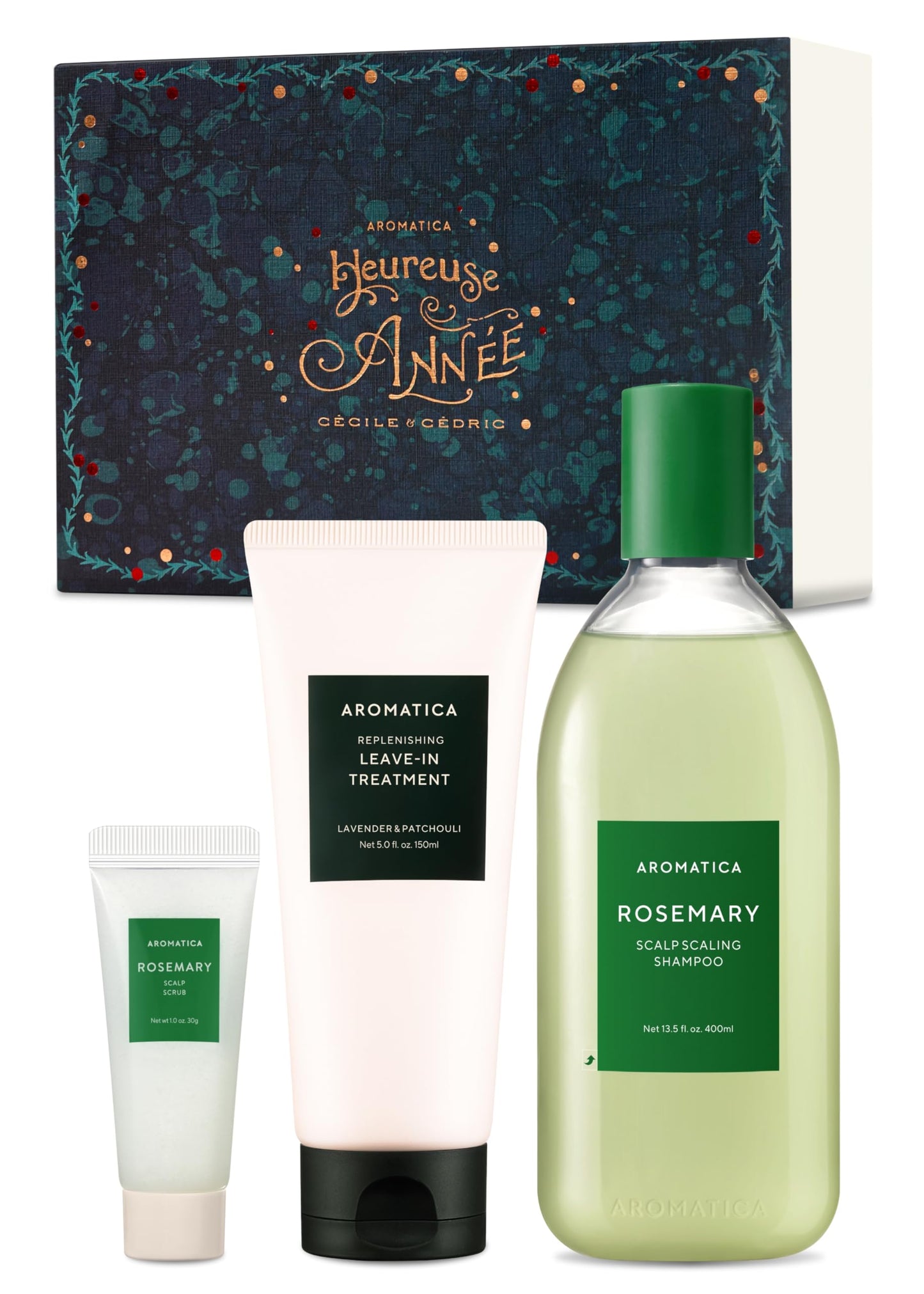 AROMATICA Rosemary Hair Care Special Gift Set - Shampoo for hair growth & Heat Protection Leave in Treatment & Scalp Treatment - Hair care kit for women, Mothers day gifts