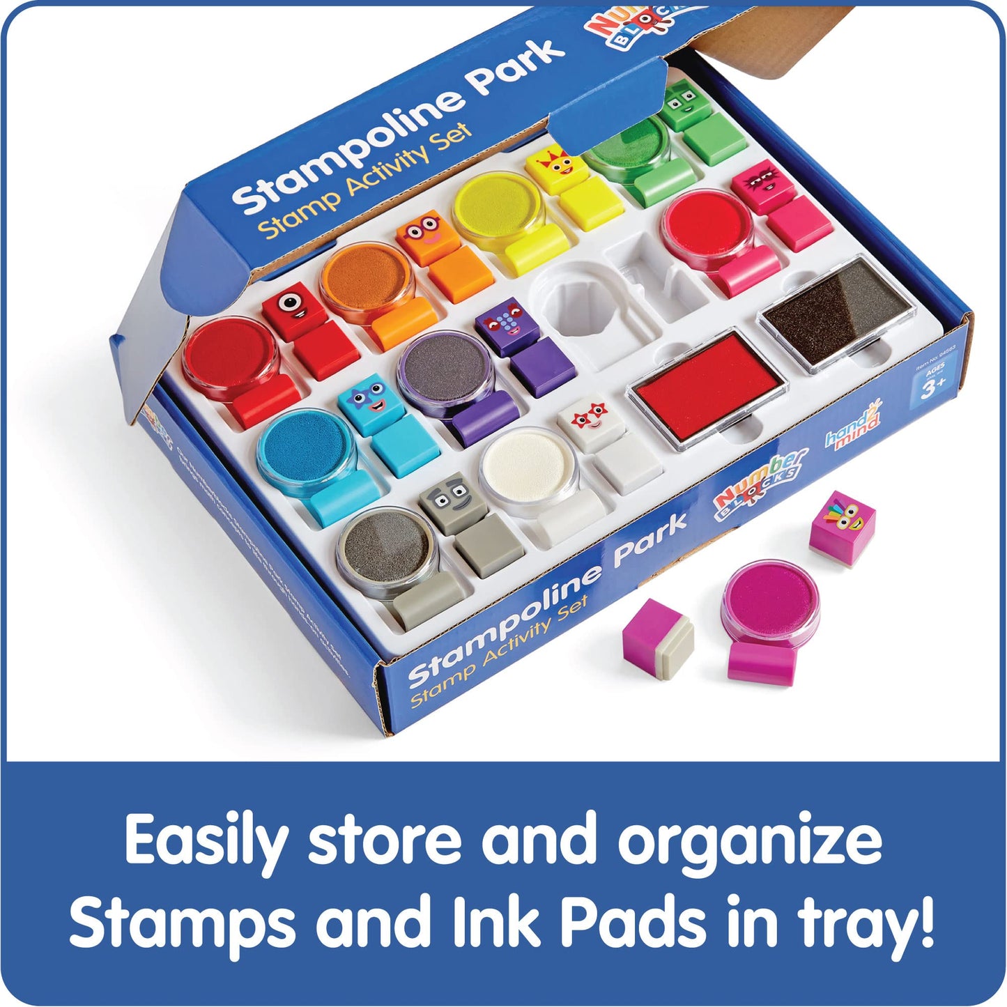 hand2mind Numberblocks Stampoline Park Activity Set, Washable Ink, Reusable Stamps, Toys, Stamp Set for Kids, Ink Pads Toys (20 Stamps and 12 Pads), Multicolor (94563)