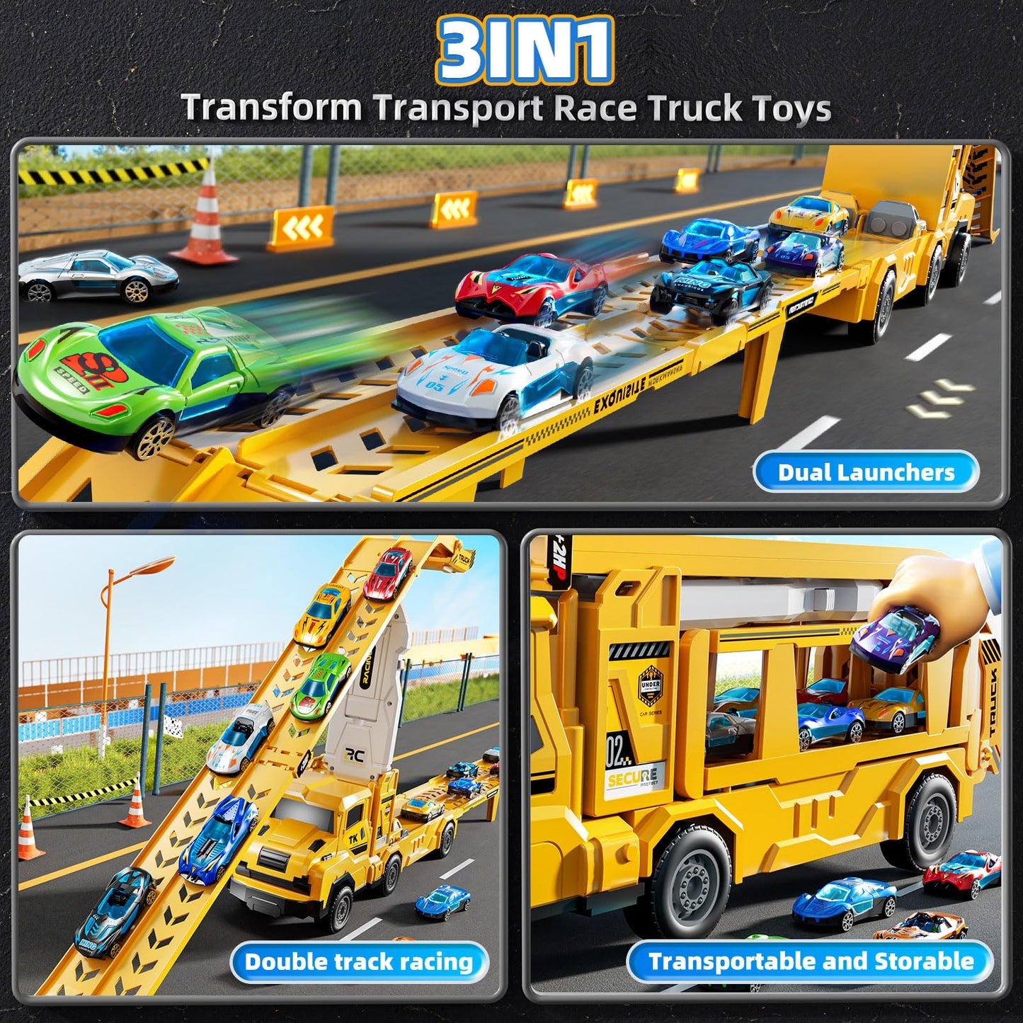XINNOVEL Toddler Car Truck Toys for 3 4 5 6 7 8 Years Old Boys, Transporter Truck Toy Track Set with 12 Die-Cast Car Toys, Toy Gifts for 3 4 5 6 Year Old Boys Kids