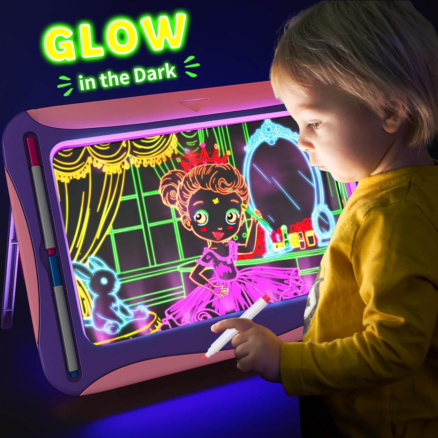 LED Drawing Board for Kids, Light Up Tracing Pad Toy Pink