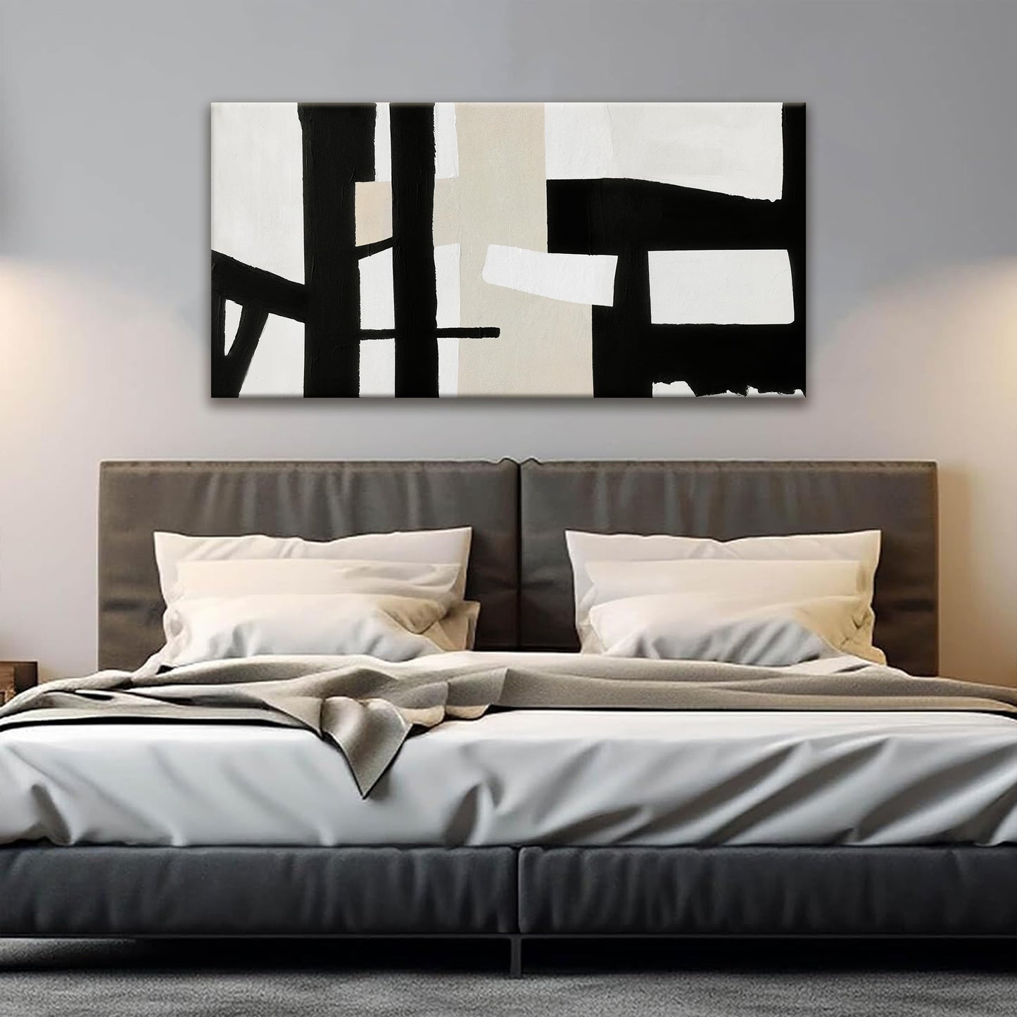 QSQ Abstract Black And White Wall Art Painting Canvas Art Wall Decor 20" W x 40" L Decorations Grey White Wall Art Office Home Wall Decor Canvas Picture Artwork For Bedroom Kitchen