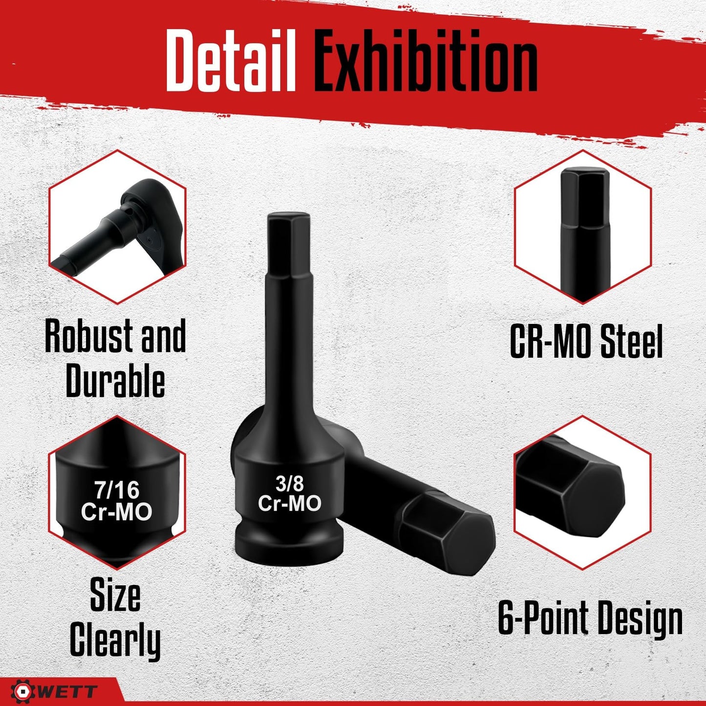 WETT 1/2" Drive Master Impact Hex Bit Set, 20 Piece Hex Driver Socket Set, Allen Bit Socket Set, Cr-Mo Steel, SAE & Metric, (1/4" - 3/4", 6-19mm)