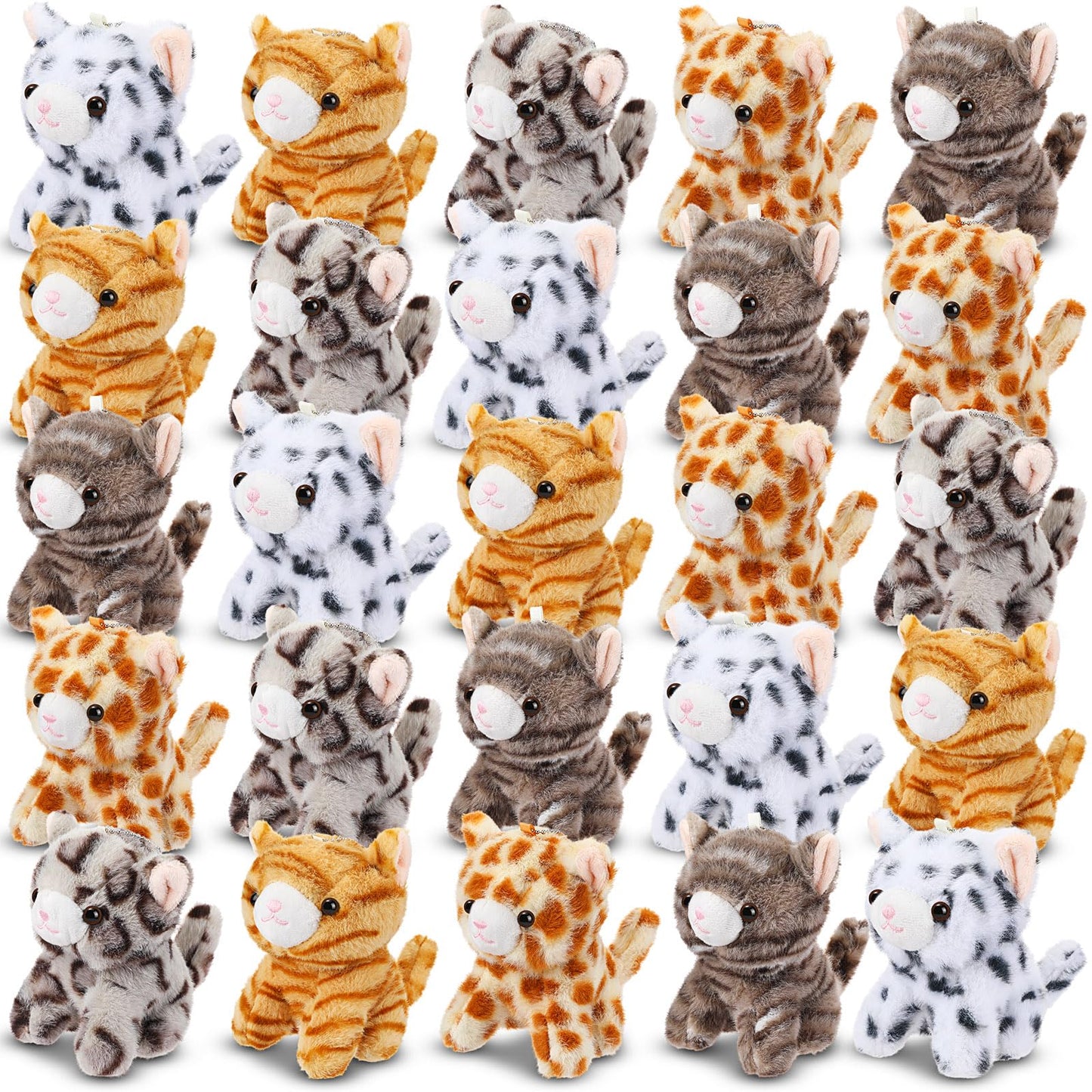 Shappy 25 Pcs Cat Stuffed Animals Bulk Small Stuffed Kittens Assorted Soft Fluffy Kittens Cat Themed Party Gift Favors for Birthday Easter Stuffers