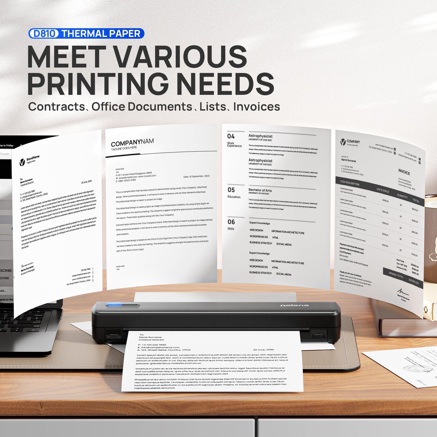 POLONO D810 Thermal Printer Paper 8.5 x 11 Inch, Advanced Thermal Printing, US Letter Size Thermal Paper Compatible with D810, Size 8.5" x 11", 200 Sheets