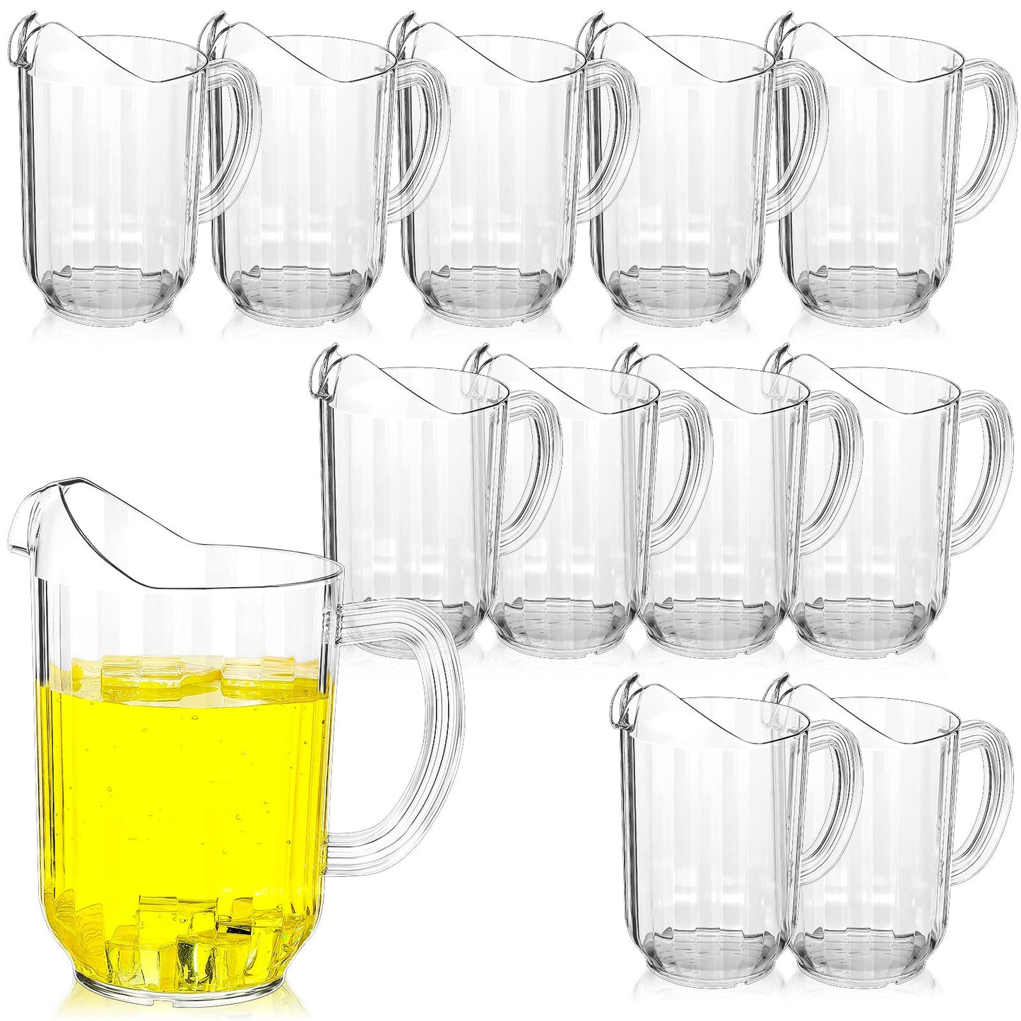 12 Pcs Plastic Pitchers 60 Ounce Clear Restaurant Pitcher Jug Large Water Jug Carafe Serve Milk Tea Juice Drink for Parties Container Dispenser Beer Jar
