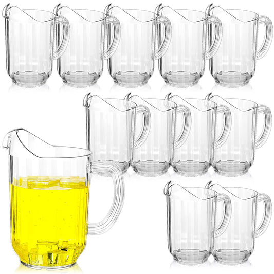 12 Pcs Plastic Pitchers 60 Ounce Clear Restaurant Pitcher Jug Large Water Jug Carafe Serve Milk Tea Juice Drink for Parties Container Dispenser Beer Jar