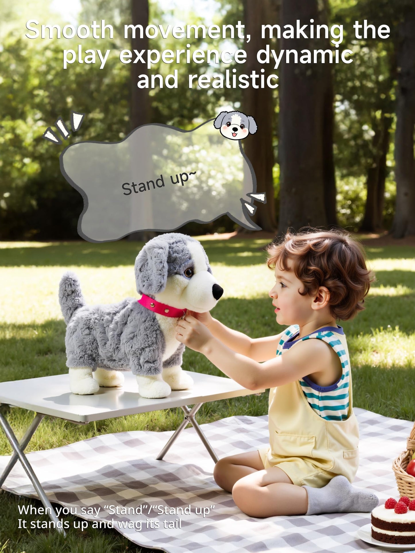 eJog Pup Electronic Interactive Plush Dog, Realistic Robot Puppy Toy, Singing, Walking, Talking, Barking, Tail-Wagging, Voice-Activated Control Stuffed Animal Pet Toys Gift for Baby