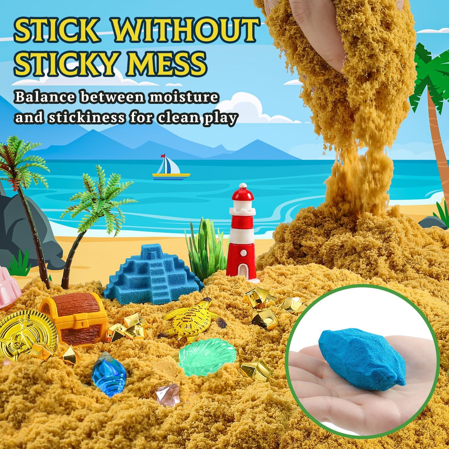 KNASON Pirate Treasure Chest Sensory Bin,Play Sand Kit for Boys with Pirate Accessories,1 KG Sand,Glow in The Dark Gems and Map,Pretend Play Adventure Sensory Toys for Toddlers Kids Ages 3 4 5 6 7 8