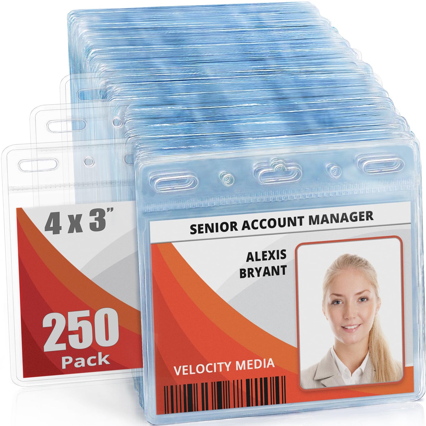 Mifflin-USA Card Protector (4x3 Inch, Clear, Bulk 250 Pack) Quick Load Horizontal No Zipper Name ID Badge Holder