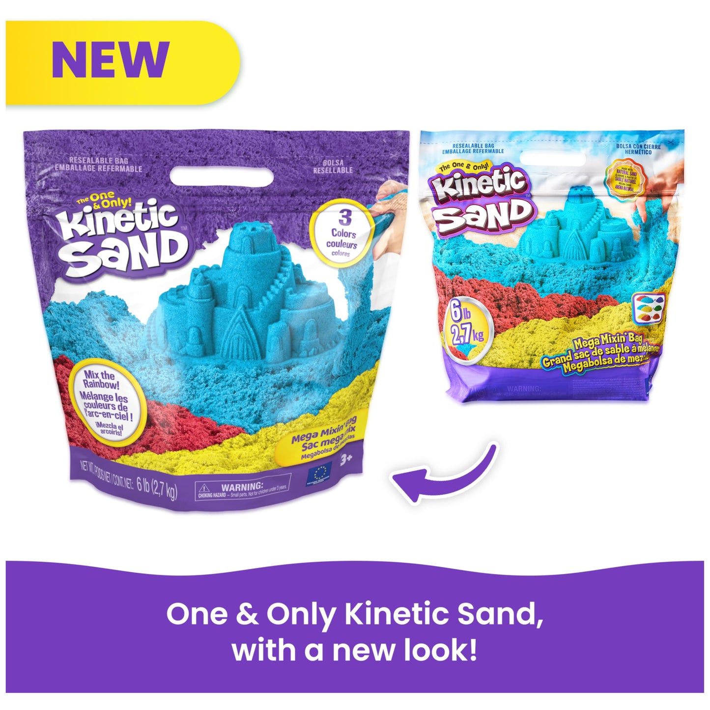 Kinetic Sand, 6lbs Mega Mixin’ Bag, Easter Basket Stuffers, Includes Moldable Red, Yellow & Blue Play Sand, Amazon Exclusive (Packaging May Vary)