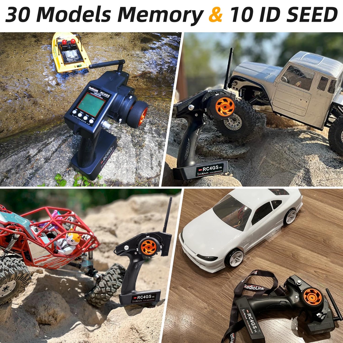 Radiolink RC4GS V3 5 Channels RC Transmitter and Receiver, 2.4GHz Surface Remote Controller R6FG Gyro RX Combo, 30 Models Storage for RC Crawler, Drifting, Bash, Buggy Cars and Boats