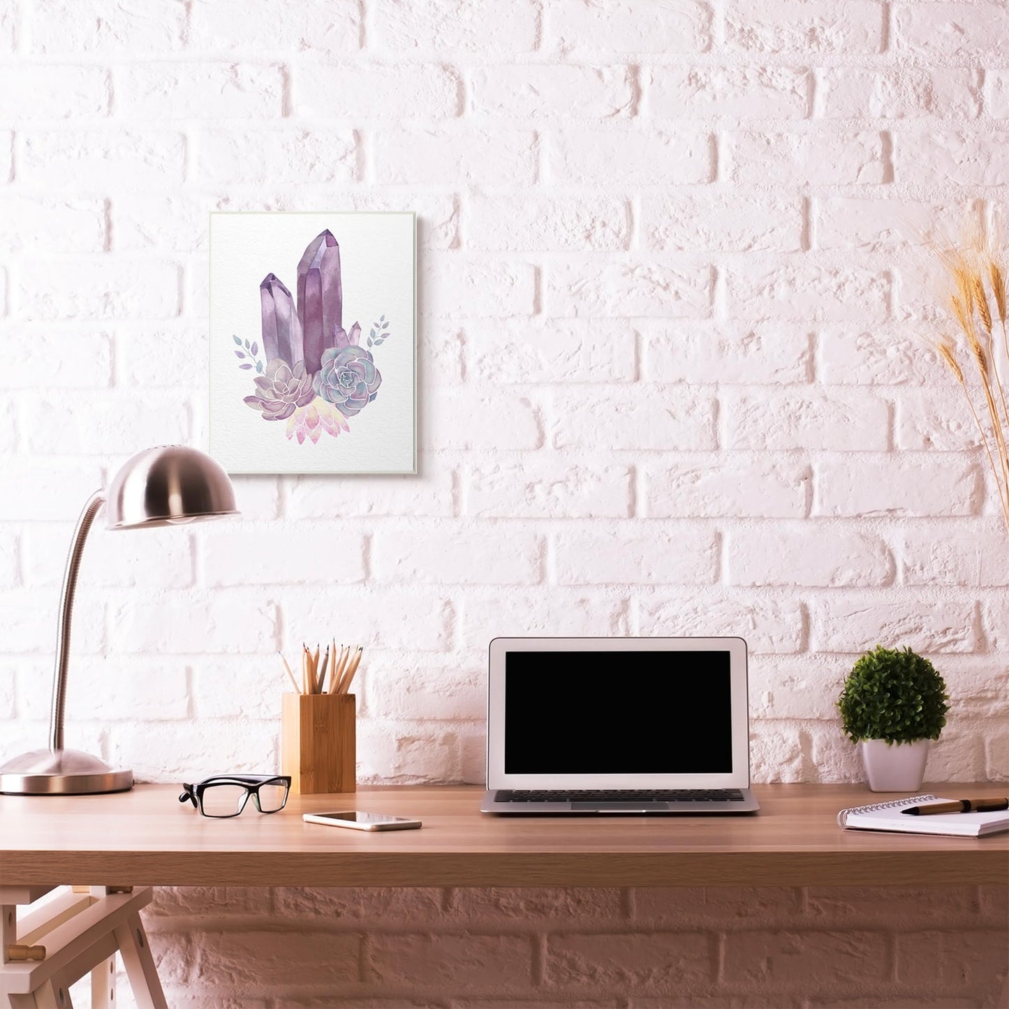 Stupell Industries Succulent Crystal Flower Purple Blue Watercolor Painting Wall Plaque, 13x19, Multi-Color