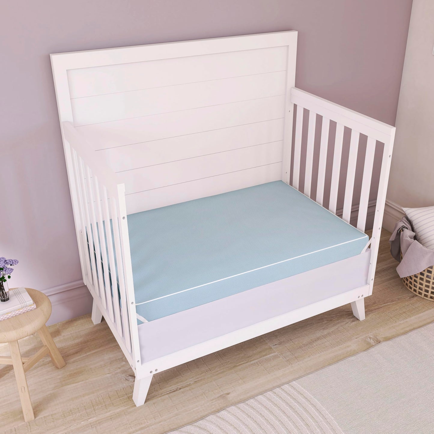 Dream On Me Snuggles Extra Firm Dual-Sided Baby Crib Mattress with Breathable Fabric, Water & Odor Resistant, GREENGUARD Gold Certified, Fits Mini & Portable Cribs (38”x 24”x 3”) - Blue Mist