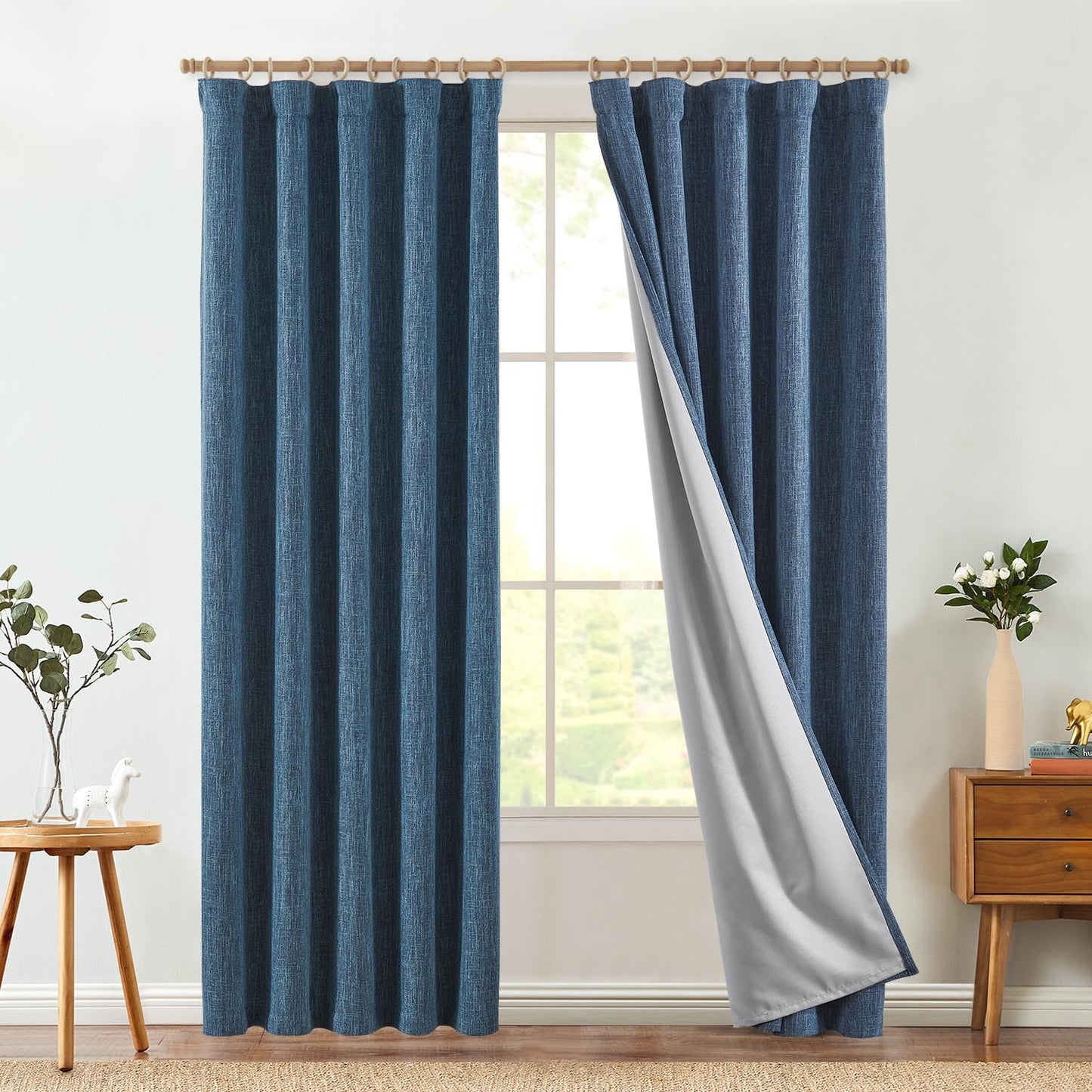 jinchan Burlap Look Curtains Blackout Curtains for Bedroom Lined Linen Textured Curtain for Living Room 84 Inches Long French Country Farmhouse Window Curtains 2 Panels Blue Curtains
